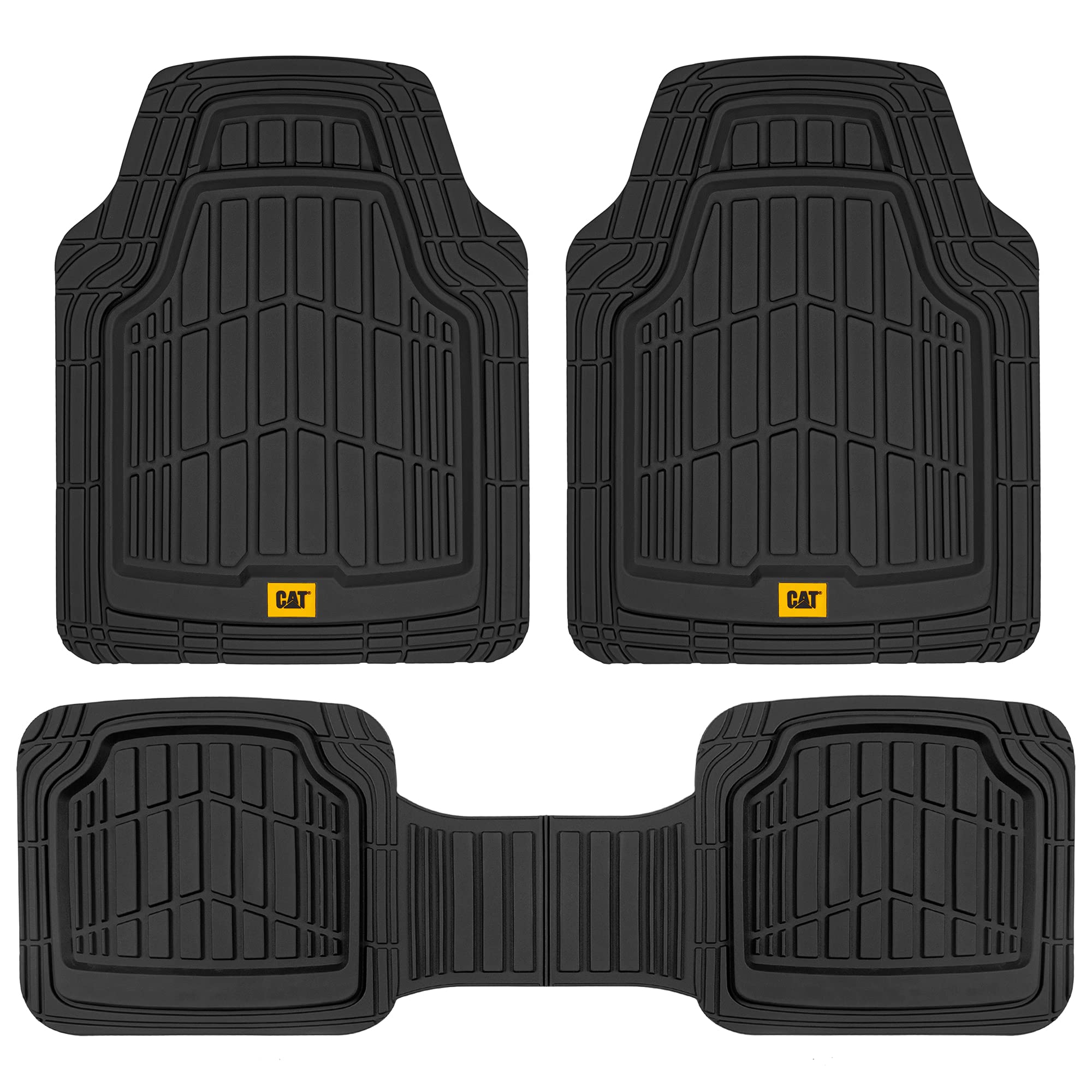 موکت‌های کفپوش سه‌تکه لاستیکی CAT ToughRide Heavy-Duty برای خودروهای سواری، ون، و اس یو وی، رنگ مشکی - موکت کفپوش اختصاصی برش دادنی برای خودرو، موکت‌های خودرویی عمیق همه‌فصله، حفاظت کلی در برابر خاک، مجموع حفاظت در برابر کثیفی ۳ تکه مشکی