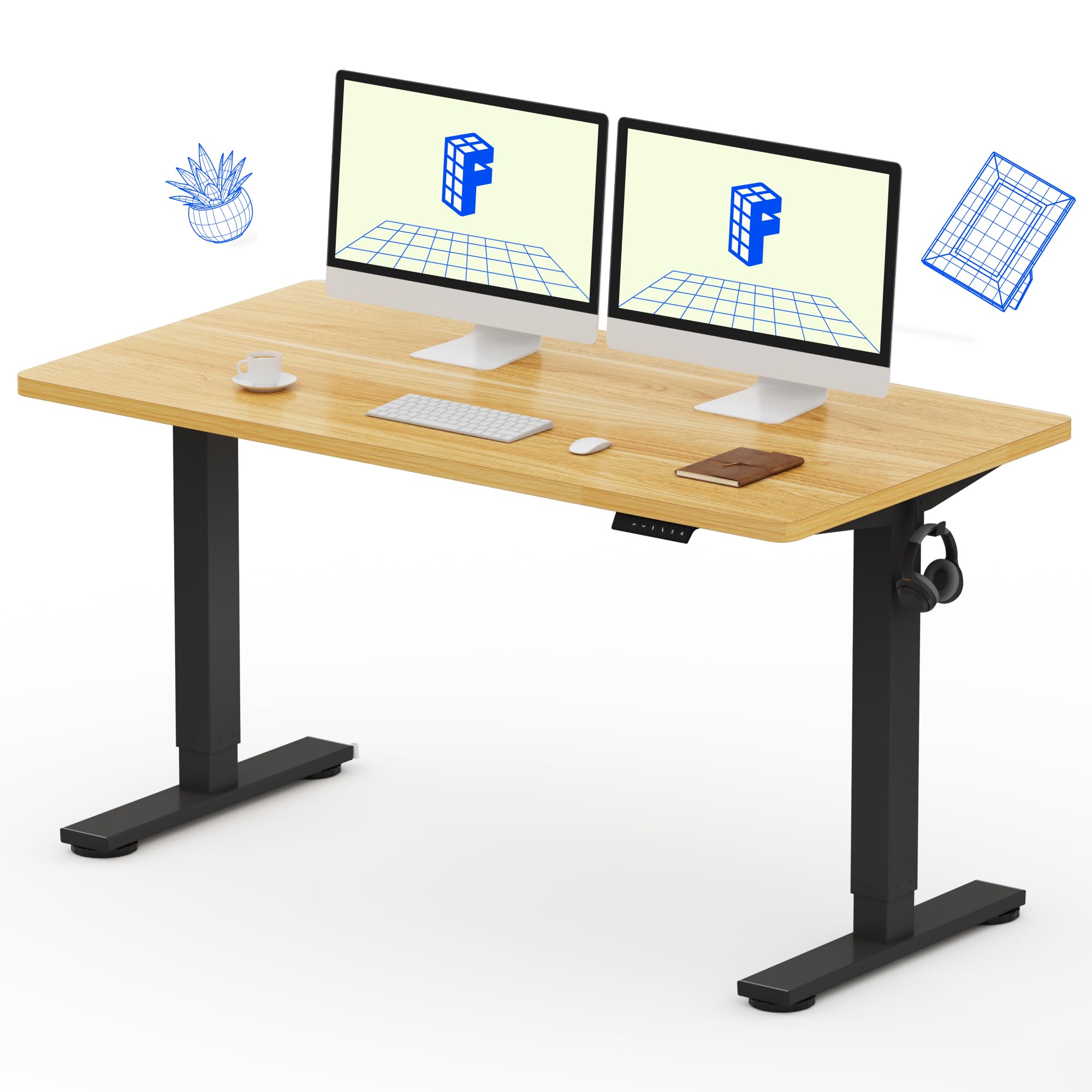 میز ایستاده تک‌تک FLEXISPOT EN1 با ابعاد ۵۵ در ۲۸ اینچ، میز ایستاده قابل تنظیم ارتفاع، میز ایستاده برقی برای منزل و دفتر کار (قاب سیاه + بالای جوانه‌ای ۵۵ اینچ، ۲ بسته) جوانه‌ای ۵۵ در ۲۸ اینچ