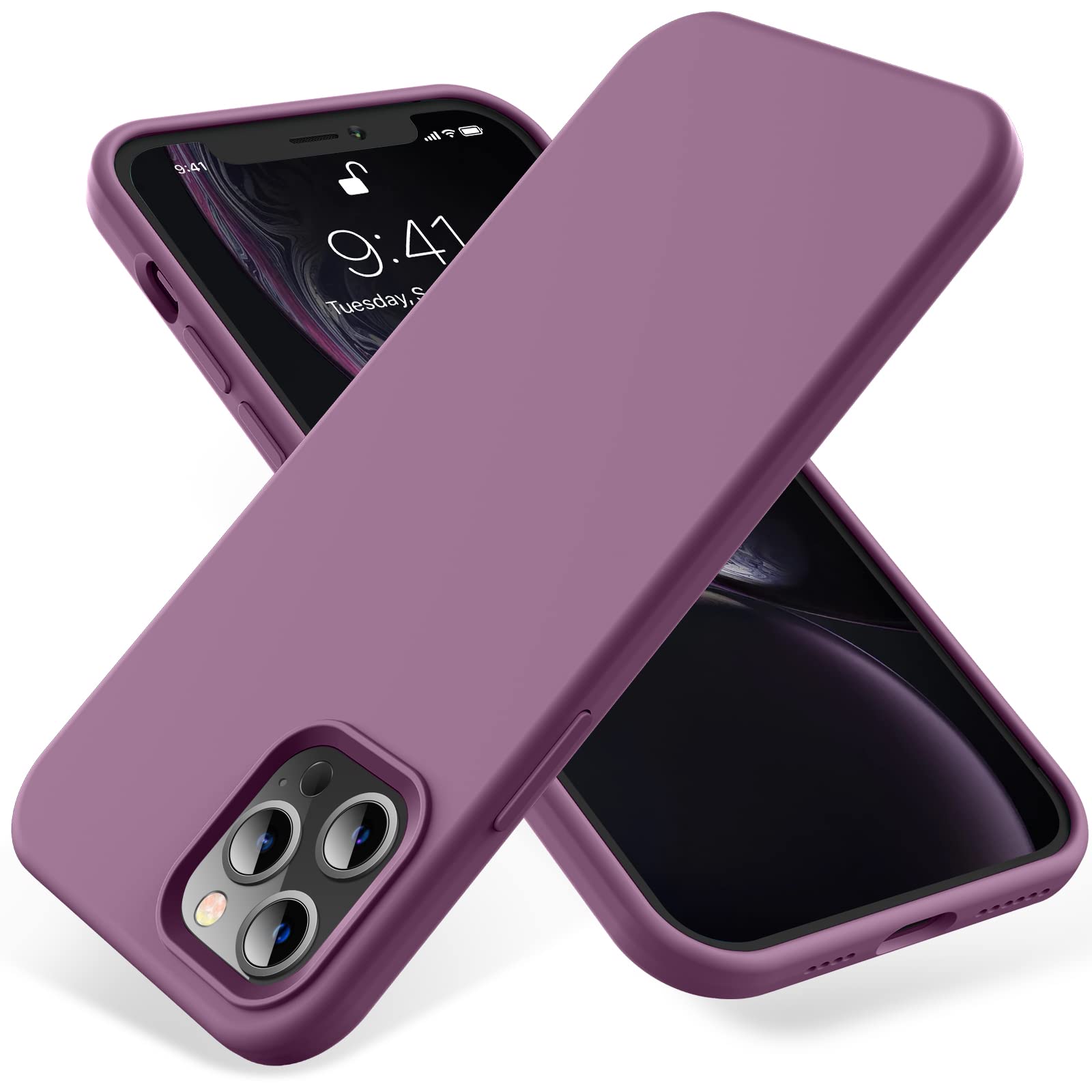 OTOFLY سازگار با محافظ iPhone 12 Pro Max 6.7 اینچ (2020)، [سری لمسی و نرم] محافظ نرم از جنس سیلیکون مایع با کیفیت بالا برای iPhone 12 Pro Max (بنفش لایلک)