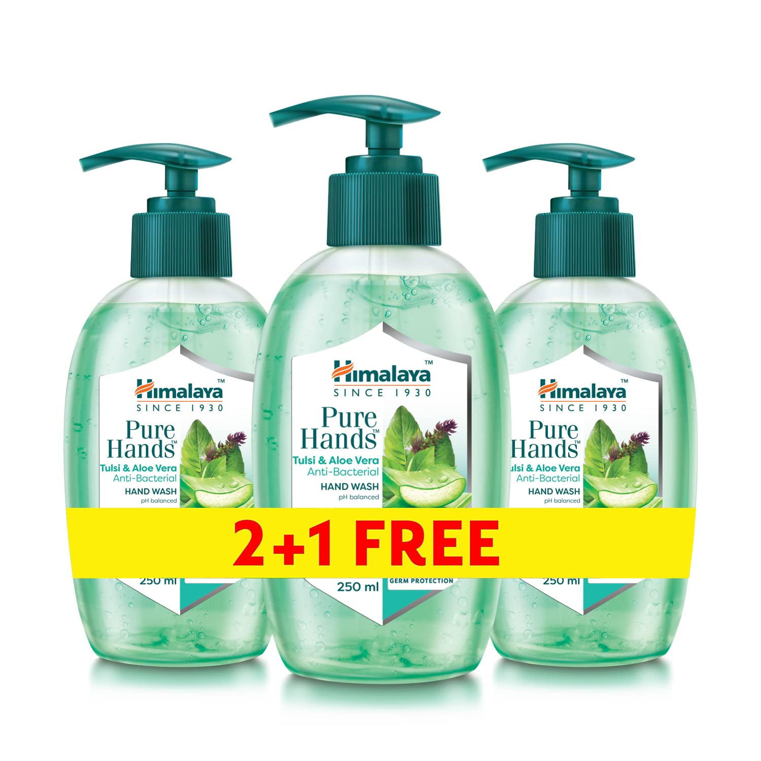 صابون شستشو دست هیمالیایی Himalaya Purehands Hand Wash Soap Tulsi & Aloe Vera از سال ۱۹۳۰ به بازار عرضه شده است که با اثرات گیاهان تولسی و آلوئه ورا به طور مؤثر دست‌ها را از باکتری‌ها محافظت می‌کند - بسته ۳x۲۵۰ میلی‌لیتر با ترکیب تولسی و آلوئه ورا