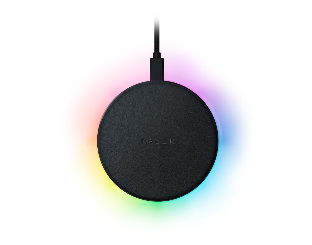 ماژول شارژ بی‌سیم سریع ۱۰ وات Razer Chroma Charging Pad - شارژر بی‌سیم با نورپردازی Chroma RGB (شارژ بی‌سیم سریع، نورپردازی Chroma RGB، روکش لمسی نرم) - مشکی تکی