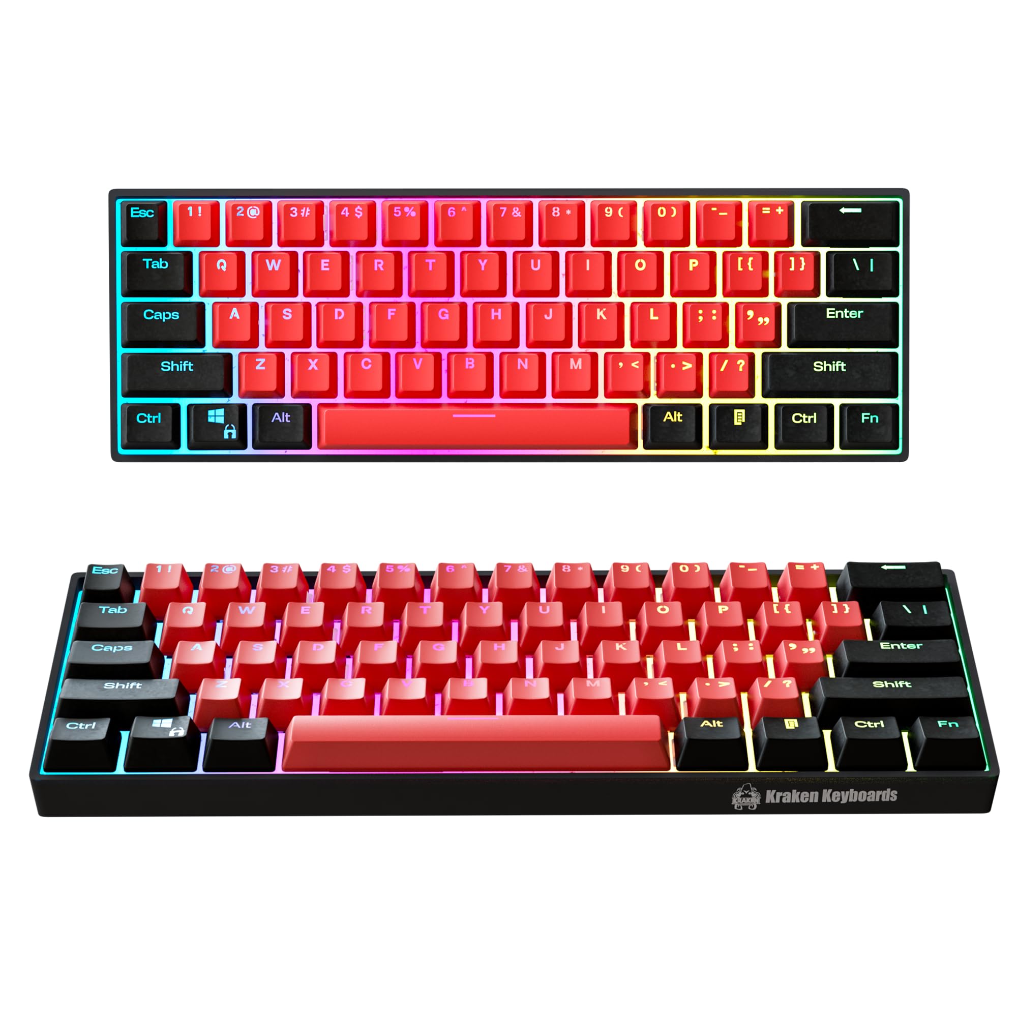 صفحه کلید بازی Kraken Pro 60 BRED Edition | مکانیکی هات اسوپابل 60٪ مدل Kraken Pro 60 | مشکی و قرمز برای بازی روی کامپیوتر، مک، ایکس باکس و پلی‌استیشن (BRED | سوییچ‌های نقره‌ای) سوییچ‌های سریع نقره‌ای