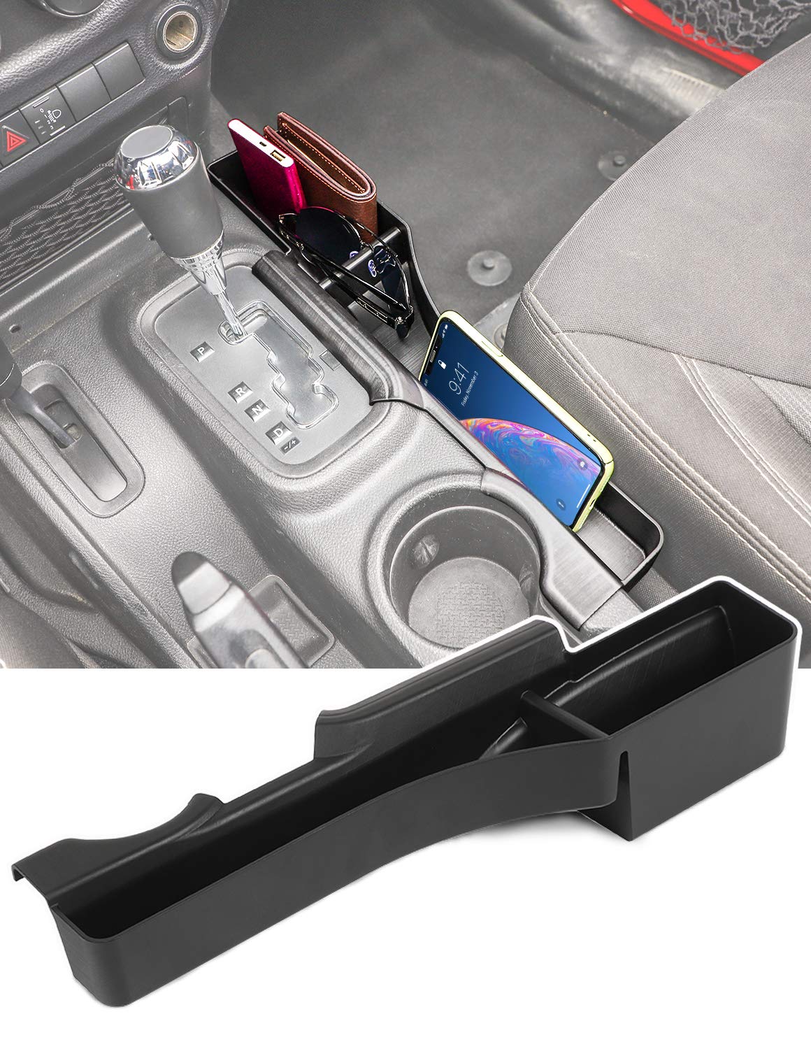 سینی ذخیره‌ساز جانبی کنسول شیفت گیر ساوادیکار JK GearTray برای جایگزینی سمت سرنشین جعبه ذخیره‌ساز سمت کنسول برای جیپ رنگلر JK JKU 2011-2018، لوازم جانبی داخلی، رنگ مشکی