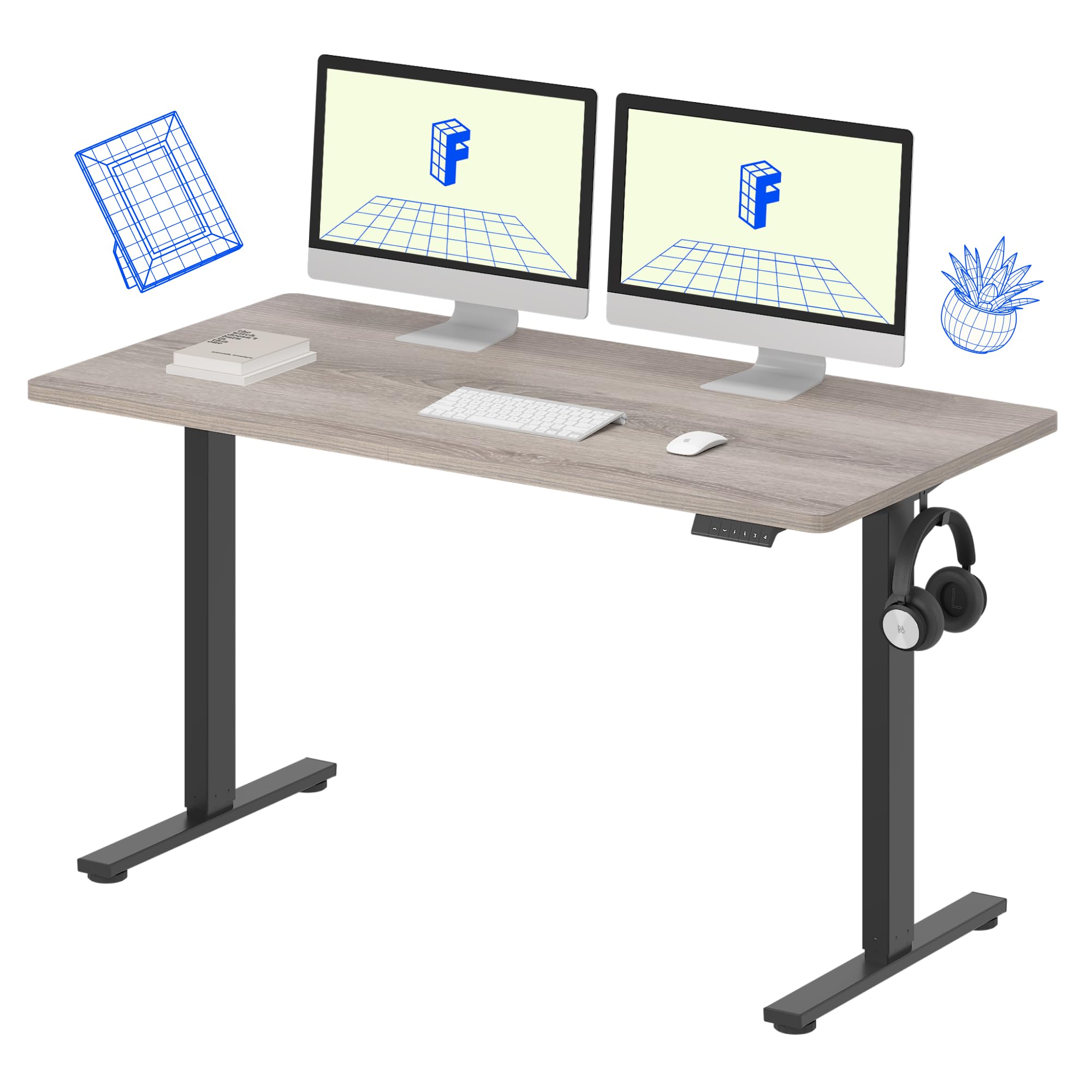 میز ایستاده کامل FLEXISPOT EN1 با ابعاد 55 × 28 اینچ، میز ایستاده ایستاده ایستاده در محیط کار خانه دفتر کامپیوتر میز ایستاده ارتفاع تنظیم شده (قاب سیاه + بالای چوب خاکستری، 2 بسته) 55x28" چوب خاکستری