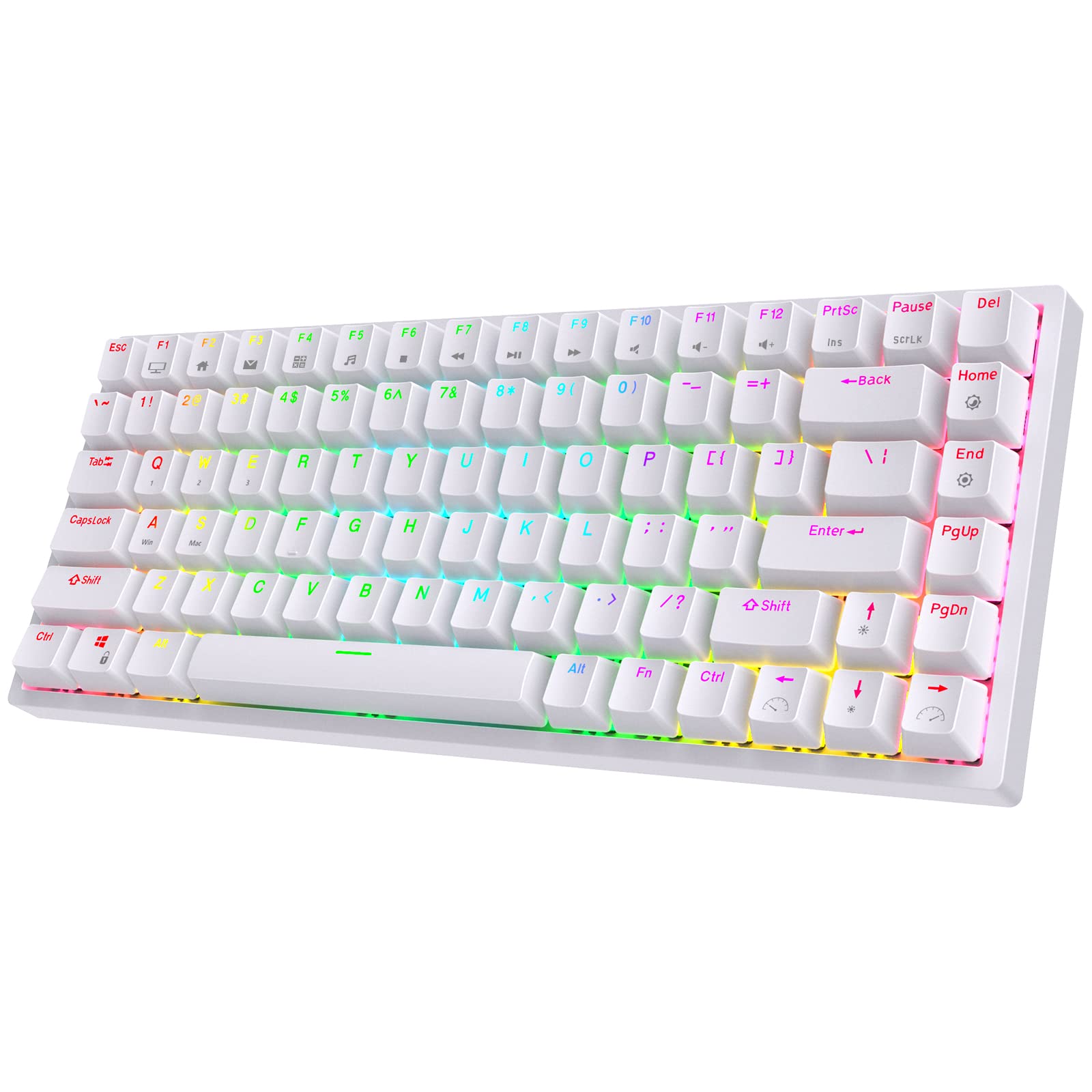 کیبورد مکانیکال با نورپردازی RGB RK ROYAL KLUDGE RK84 بی‌سیم بلوتوث/2.4گیگاهرتز 80%، با سوئیچ‌های تاکتایل قهوه‌ای قابل تعویض، سه حالت اتصال با قابلیت تعویض سریع سوئیچ قهوه‌ای - سفید