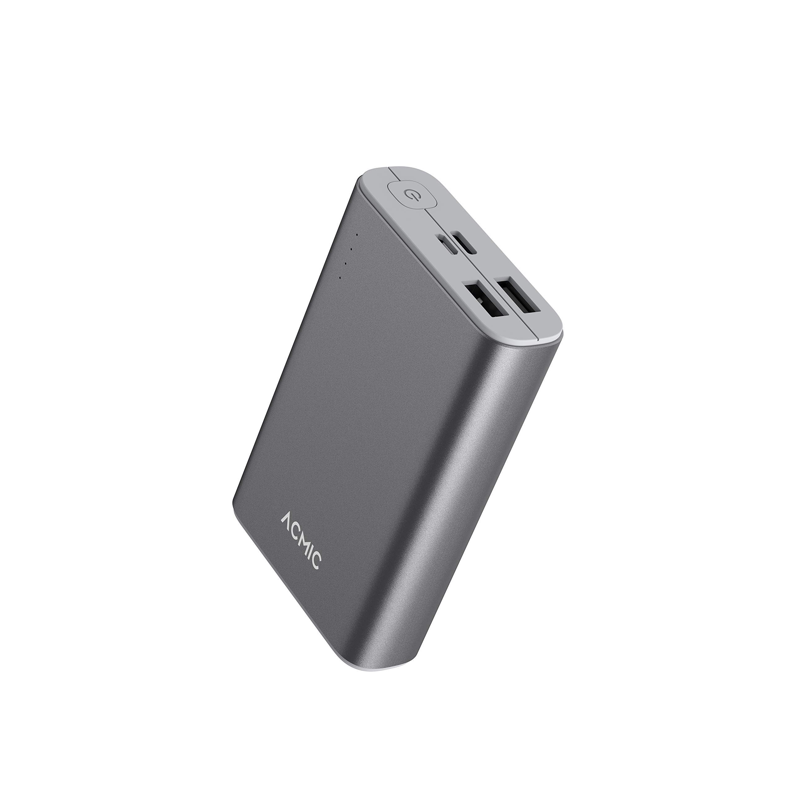 پاور بانک ACMIC 10000mAh، شارژر قابل حمل PD QC 3.0 18 وات شارژ سریع USB C باتری نازک باتری خارجی موبایل برای سری 16 پرو/ 16 پرو مکس/ 15/ 14، سامسونگ، شیائومی، دستگاه‌های هوشمند - خاکستری