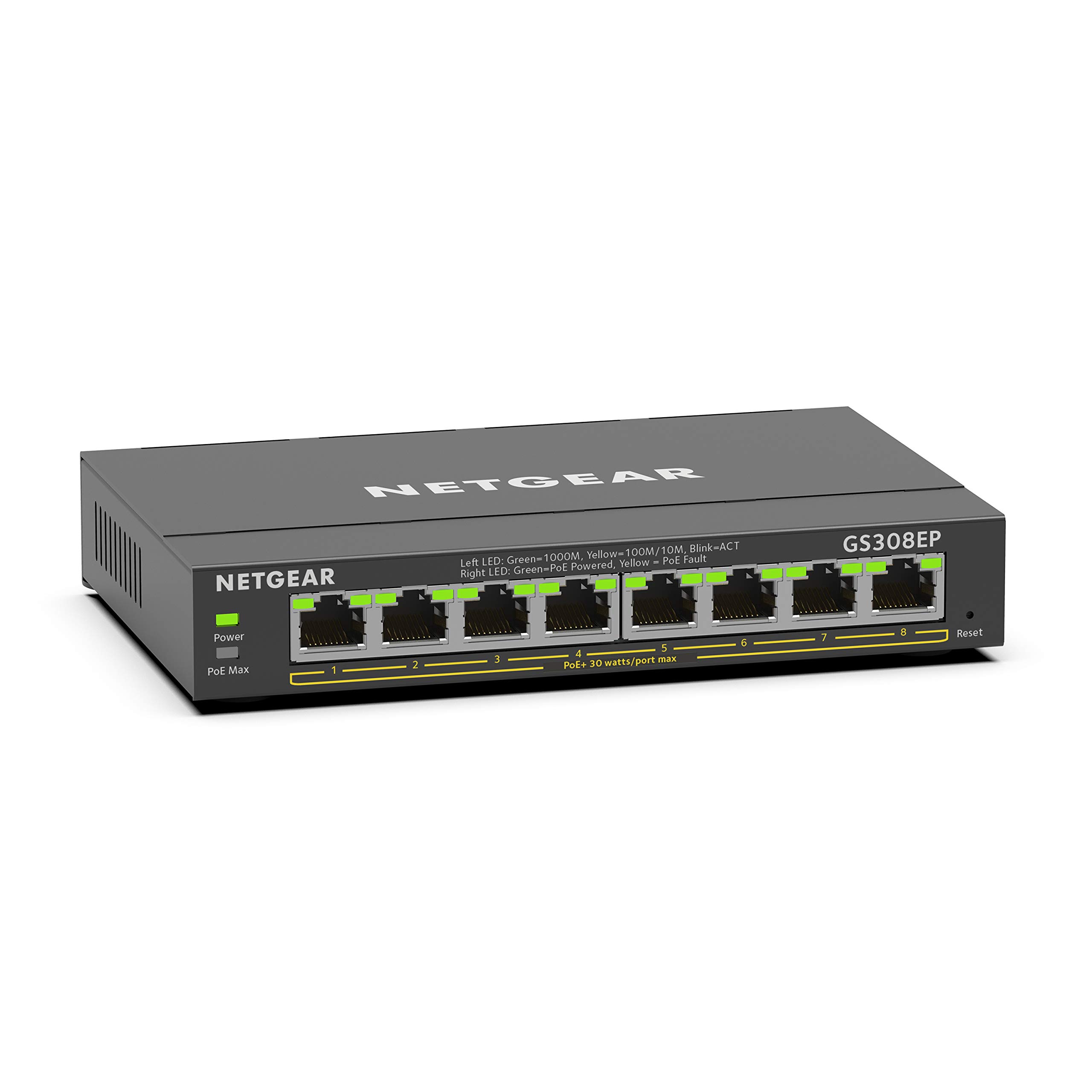 سوئیچ مدیریت شده هوشمند پورت گیگابیت NETGEAR 8 (GS308EP) - با 8 پورت PoE+ @ 62W، قابل نصب روی دسکتاپ/دیوار