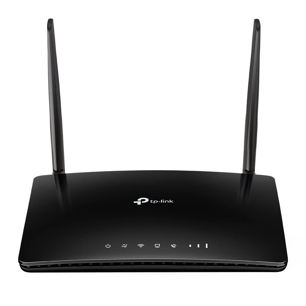TP-Link N300 4G+Cat 4 LTE روتر تلفنی وای-فای، شیار SIM آزاد، ضبط تا 100 دقیقه پیغام صوتی، بدون نیاز به پیکربندی، آنتن‌های بیرونی Wi-Fi قابل جداشدن، پلاگ انگلیسی، رنگ مشکی (TL-MR6500v) Cat4 LTE|N300 WiFi|پورت VoIP
