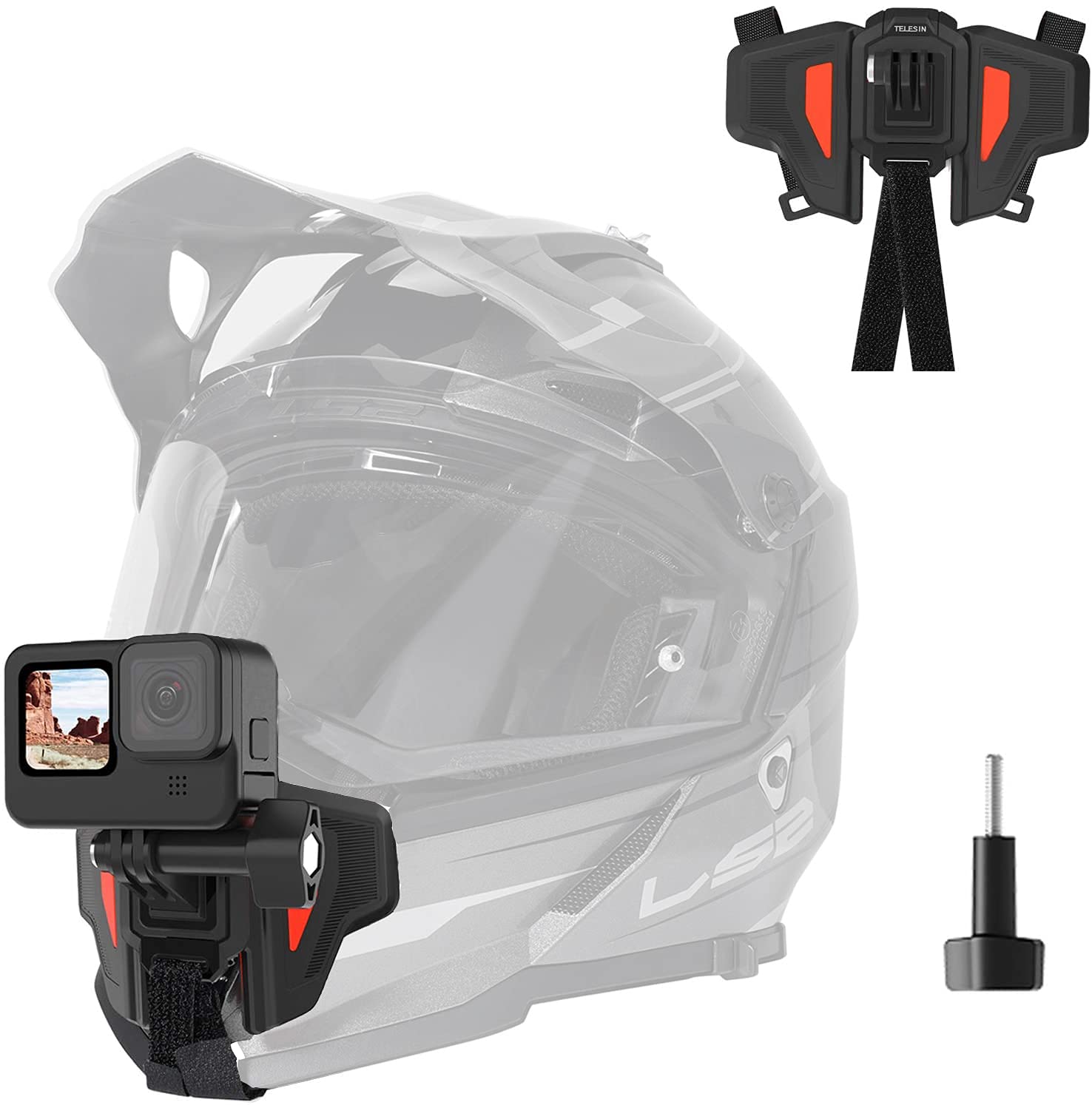 سازگار با مونتاژ کین خودرو موتور سیکلت TELESIN برای دوربین اکشن‌های GoPro، Insta 360 One R، One X، DJI Osmo Action، پاکت تلفن همراه و دوربین اکشن های دیگر، همراه با پیچ و مهره آداپتور GoPro و لوازم جانبی در کیت (نارنجی)