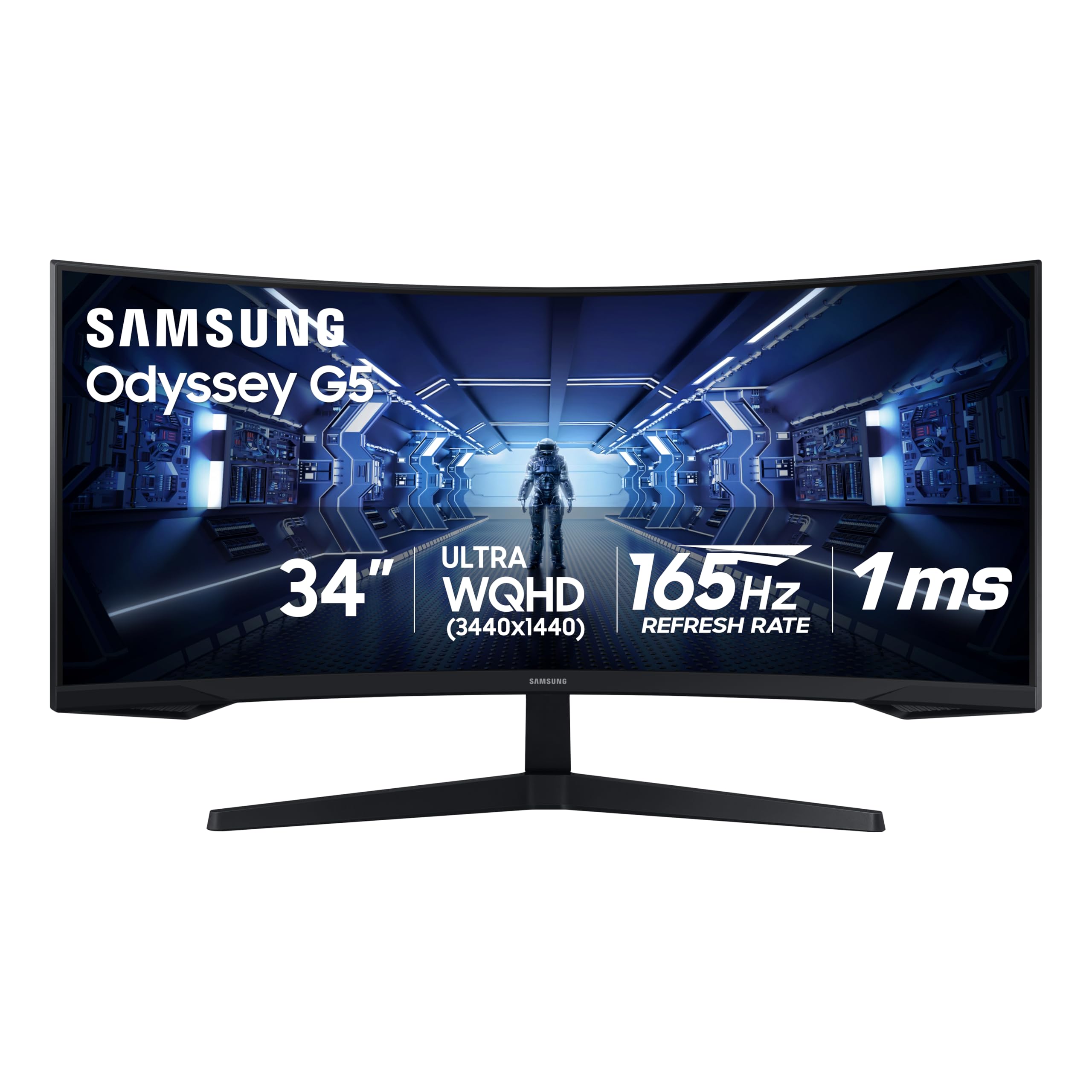 مانیتور بازی Samsung Odyssey G5 Ultra-Wide 34 اینچ با صفحه منحنی 1000R، 165Hz، 1ms، FreeSync Premium، نمایشگر بزرگ، راحتی چشم، درگاه‌های چندگانه، کیفیت تصویر WQHD، مدل LC34G55TWWNXZA، سال تولید 2020، رنگ مشکی 34 اینچ G5 – 165Hz منحنی Ultra WQHD، 165Hz