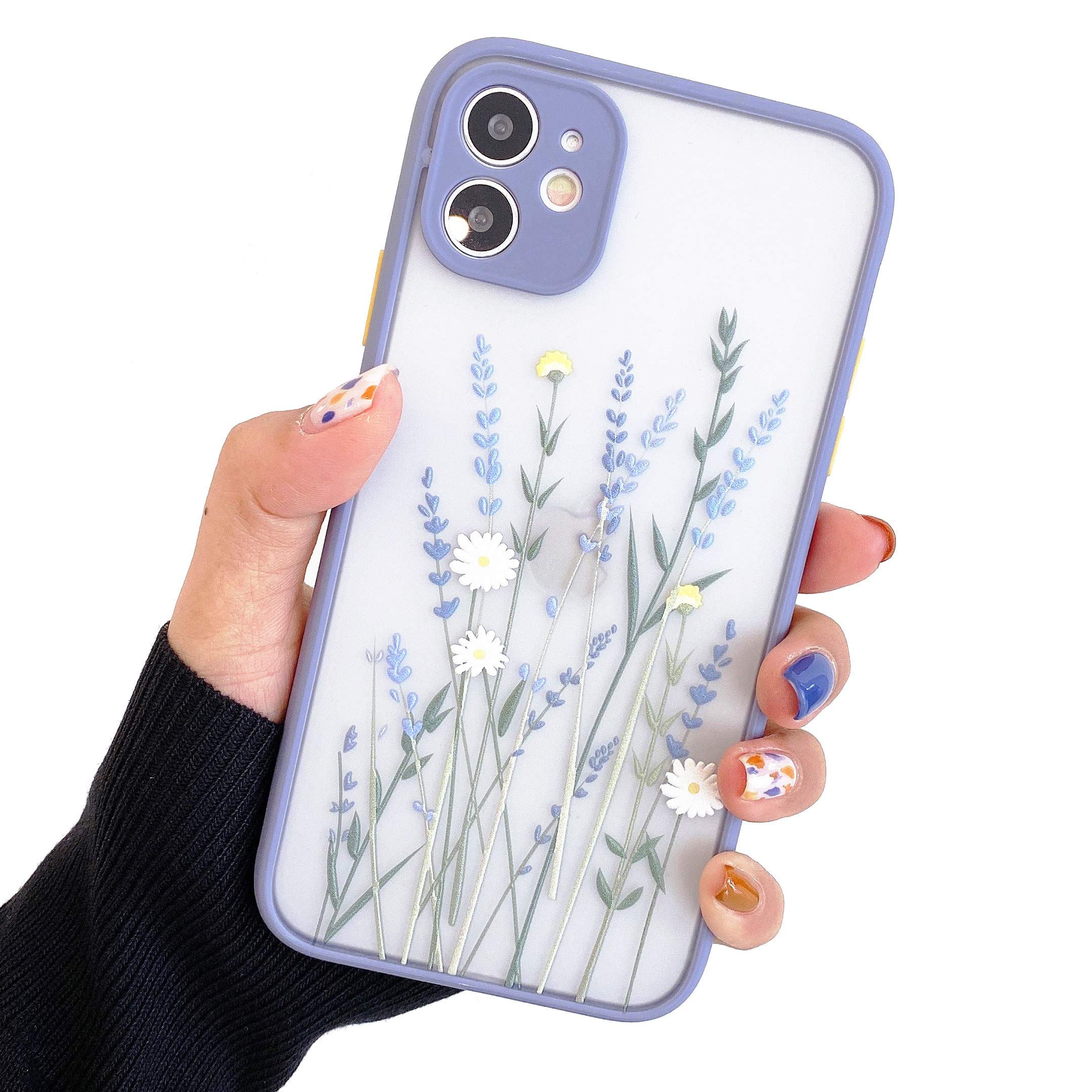 سازگار با iPhone 12 برای دختر زن، طرح گل و گیاهان زینتی طراحی نازک، پشت محافظ سخت PC با بند لاستیکی نرم ضدضربه برای موبایل iPhone 12 6.1 اینچ (نمی‌توان از آیفون 12 پرو استفاده کرد) -بنفش