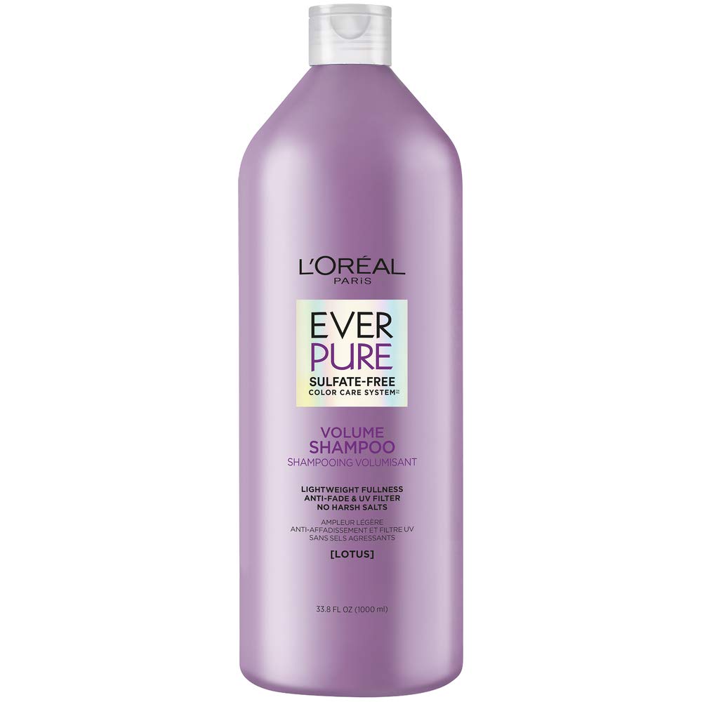 شامپو بدون سولفات L'Oréal Paris EverPure Volume برای موهای رنگ شده، حجم و براقتی برای موهای نازک و برافراز، حاوی گل لوتوس، بسته‌بندی ممکن است متغیر باشد، 33.8 اونس مایع (بسته‌ایحاوی 1 عدد)، 1040 میلی‌لیتر (بسته‌ایحاوی 1 عدد) - شامپو (بسته‌ایحاوی 1 عدد)