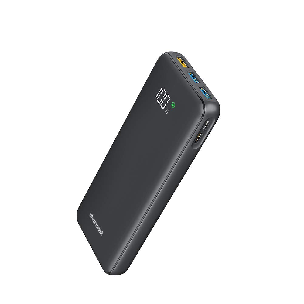 پاور بانک Charmast PD 23800mAh USB C 18W تحویل توان Portable Charger با نمایشگر LED باتری باتری با 2 ورودی و 4 خروجی سازگار با تلفن همراه، تبلت ابعاد 17.4 × 10.4 × 3.8 سانتی‌متر است.
