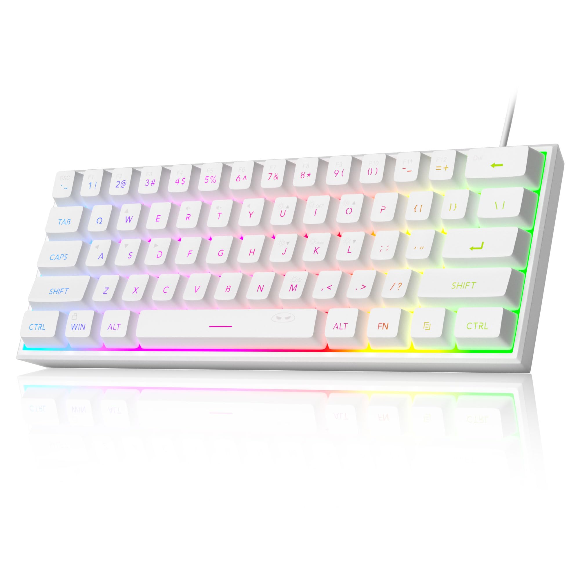 کیبورد بازی MageGee Mini 60٪، ارتقا دید پشتیبانی از RGB 61 کلید کیبورد فوق‌العاده فشرده، کیبورد ارگونومیک TS91 با حس مکانیکی ضدآب برای کیبورد کامپیوتری دفتری برای PC ، MAC ، PS4 ، Xbox ONE Gamer (سفید)