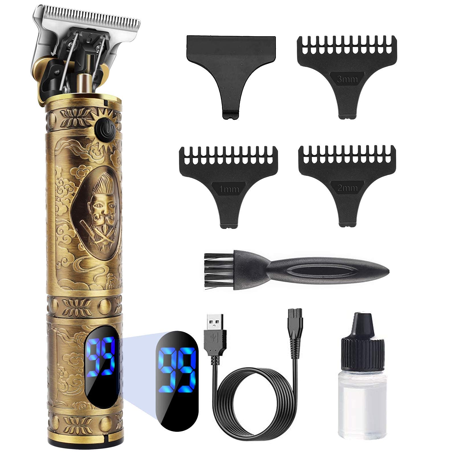 Trimmer مو و سر کچل مردانه حرفه ای YiLFo، ترمینال برقی بی‌سیم خودکار با صفحه نمایش ال سی دی، تراشی دقیق Outliner- تراشی صاف، تیغه‌های تیز- باطری قابل شارژ، هدیه برای مردان طلایی