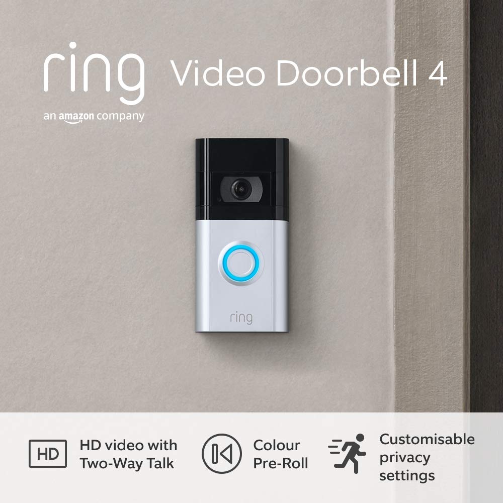 حلقه ویدیویی در 4 توسط آمازون - ویدیوی HD با گفتگو دو طرفه، پیش‌نمایش ویدیوی پیش‌رنگ با رنگ، با باتری قدرتمند | با دوره آزمایشی رایگان 30 روزه برنامه Ring Protect