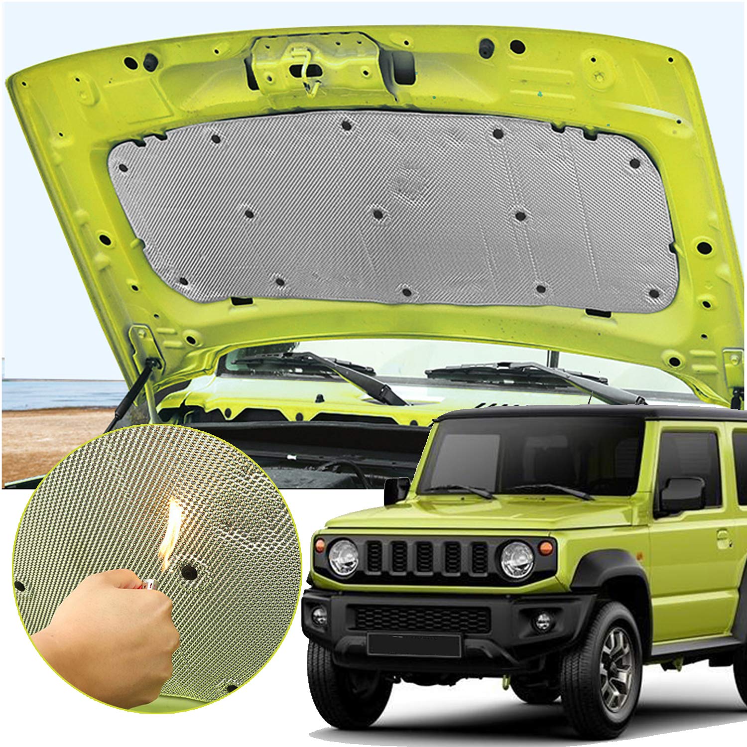 پوشش کتانی عایق حرارتی JUNLELI برای Suzuki Jimny 2019 2020 2021 JB74 JB64 JB43 متصل به موتور پد صدای هود ، ساکن کن ، جفت فولاد ضد زنگ لوازم جانبی اتومبیل با فویل آلومینیوم