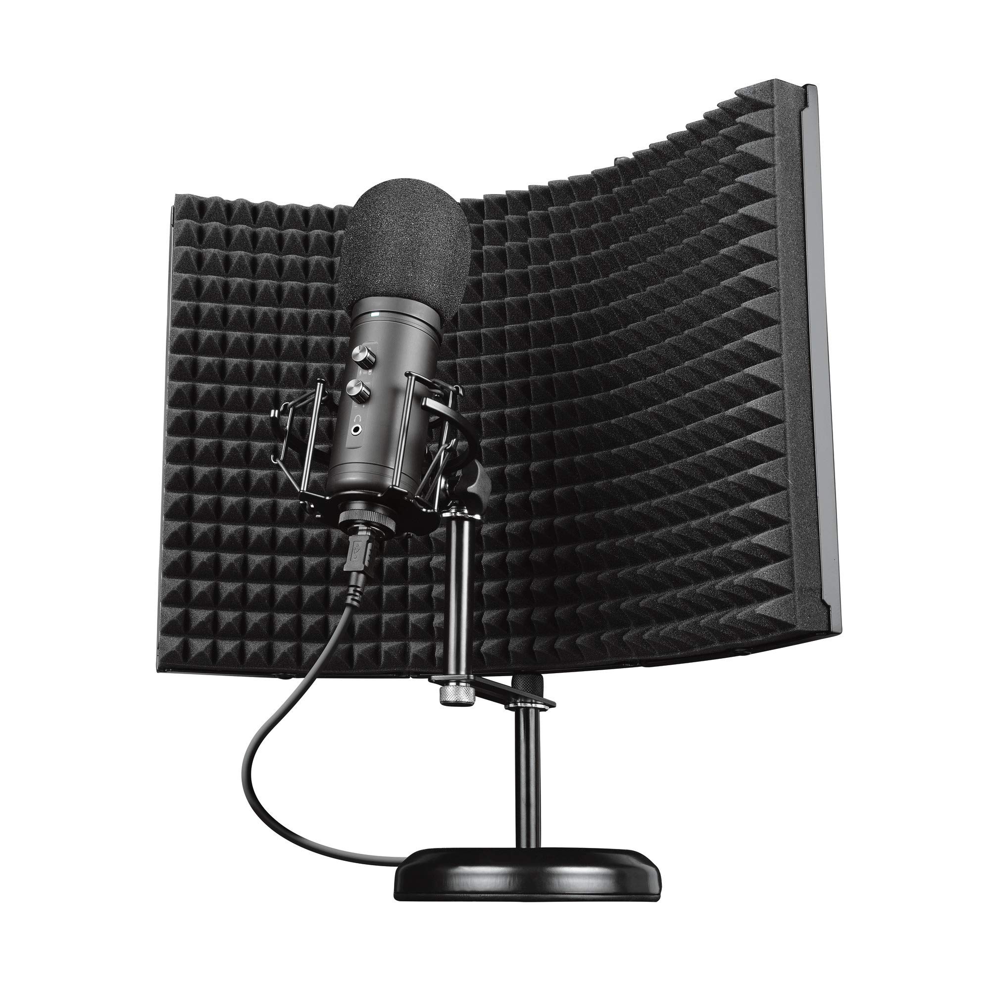 میکروفون بازی Trust Gaming با پنل ایزوله‌کننده GXT 259 Rudox - میکروفون کاندنسر USB، تجهیزات حرفه‌ای، پنل صوتی‌بند برای ضبط استودیویی [Amazon Exclusive] کاندنسر با پنل ایزوله‌کننده