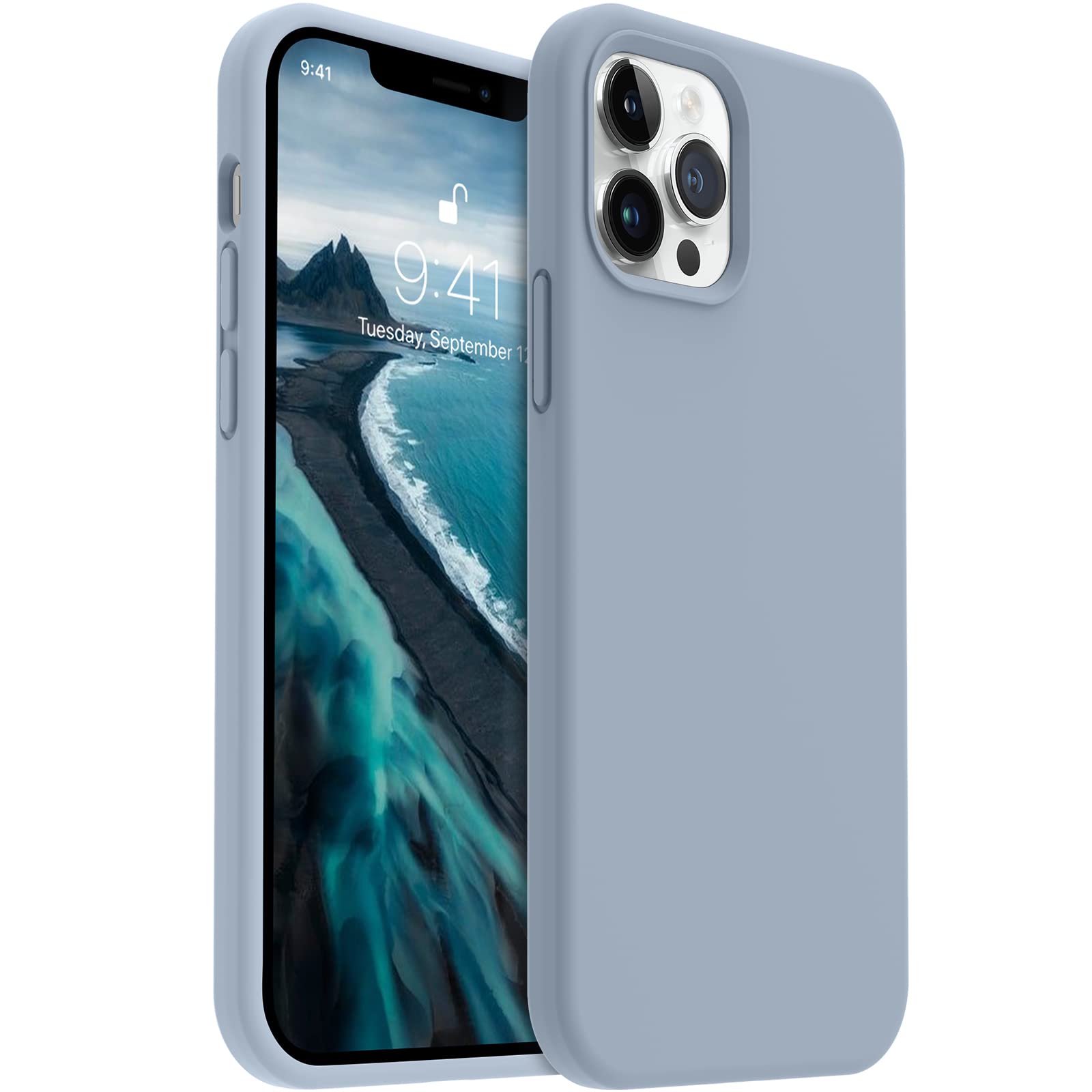 سازگار با محافظ iPhone 12 Pro Max 6.7 اینچ (2020) ، بسیار نازک و زیبا، با کیفیت سیلیکون مایع نرم Premium Full-Body Protective Bumper Case (آبی روشن)