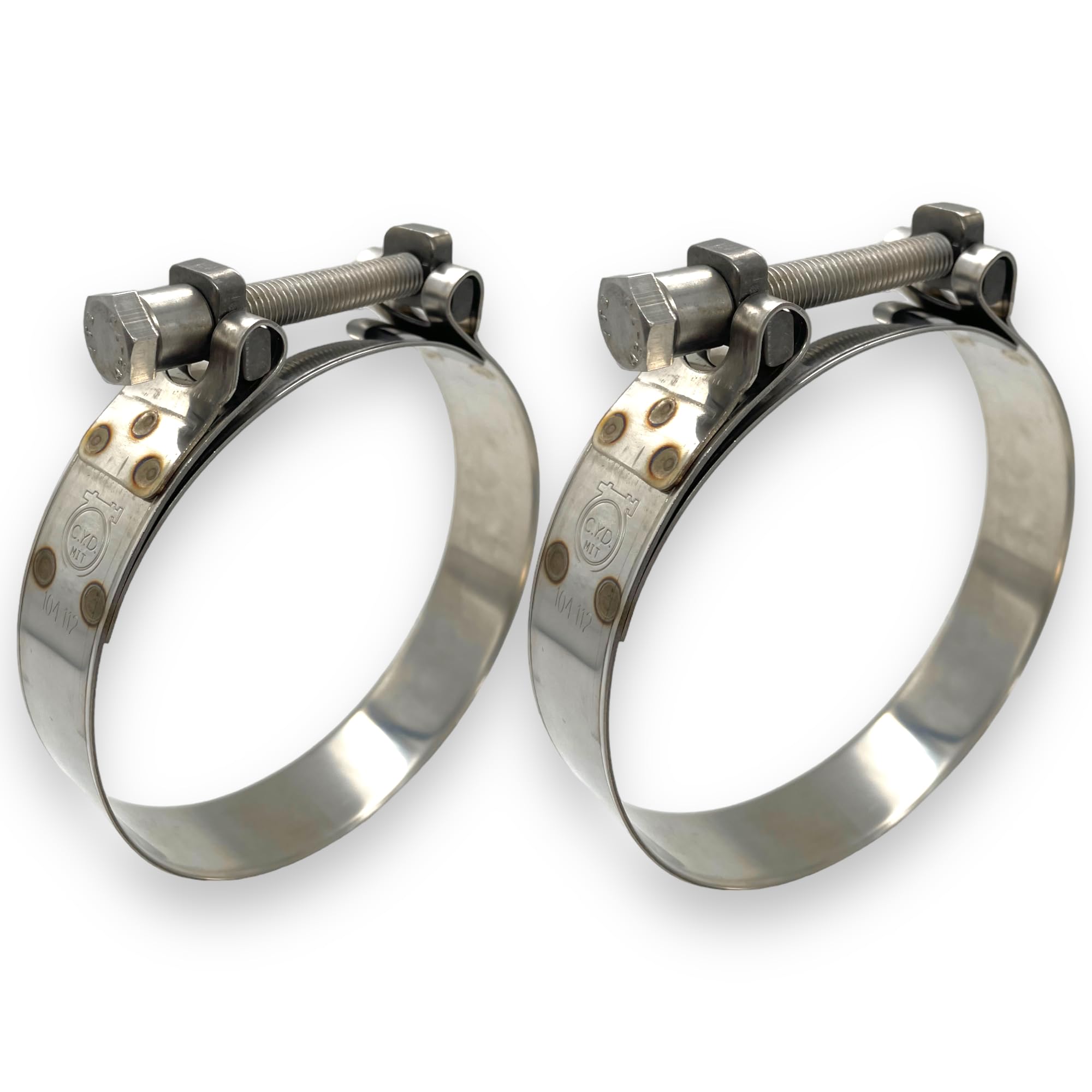 TT Heavy Duty Hose Clamps، کلمپ لوله های استیل 304 با بسته T-Bolt، دارای محدوده قابل تنظیم 98-103 میلیمتر، باکبرهای صلب و باند وسیع برای کلمپ لوله 4 اینچ (3.86-4 اینچ، 2 بسته) 98-103 میلیمتر (3.86-4 اینچ)