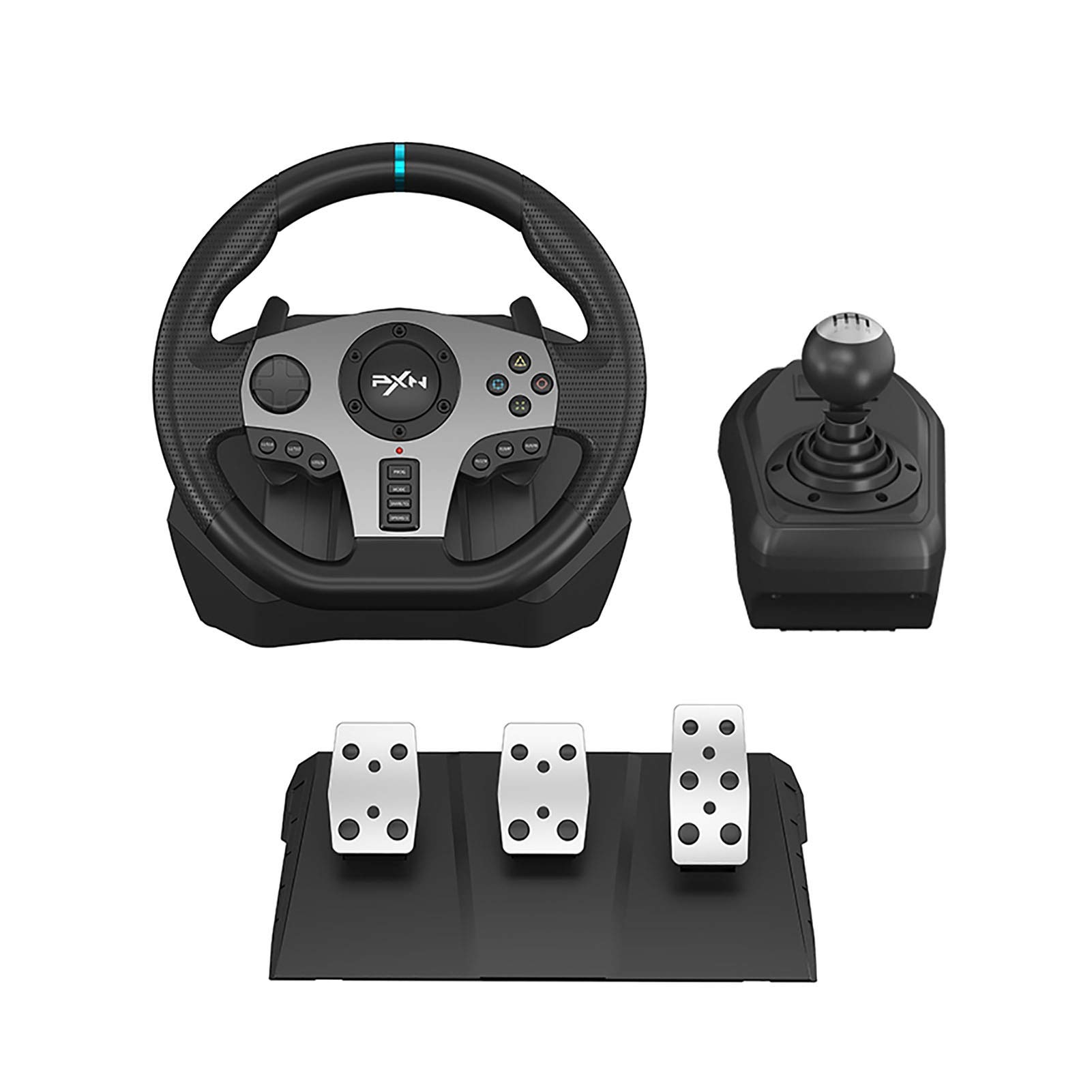 کوله فرمان مسابقه‌ای PXN 270°/900°، کوله فرمان PXN V9 USB PC با پدال‌های کلاچ و شیفتر برای ویندوز PC/PS3/PS4/Xbox One/Switch