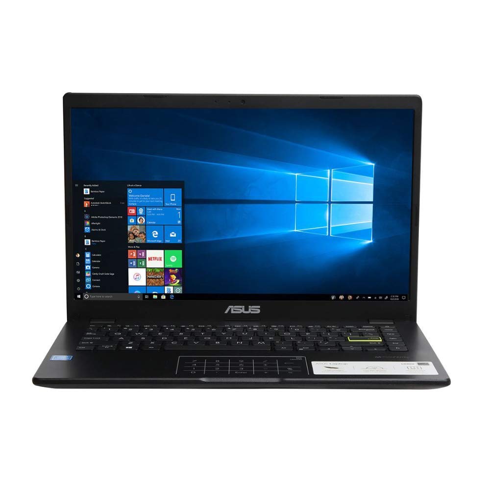 لپ‌تاپ ASUS E410 با پردازنده Intel Celeron، 4 گیگابایت رم، 128 گیگابایت حافظه داخلی eMMC، صفحه نمایش Full HD LED 14 اینچی و ویندوز ۱۰ اس