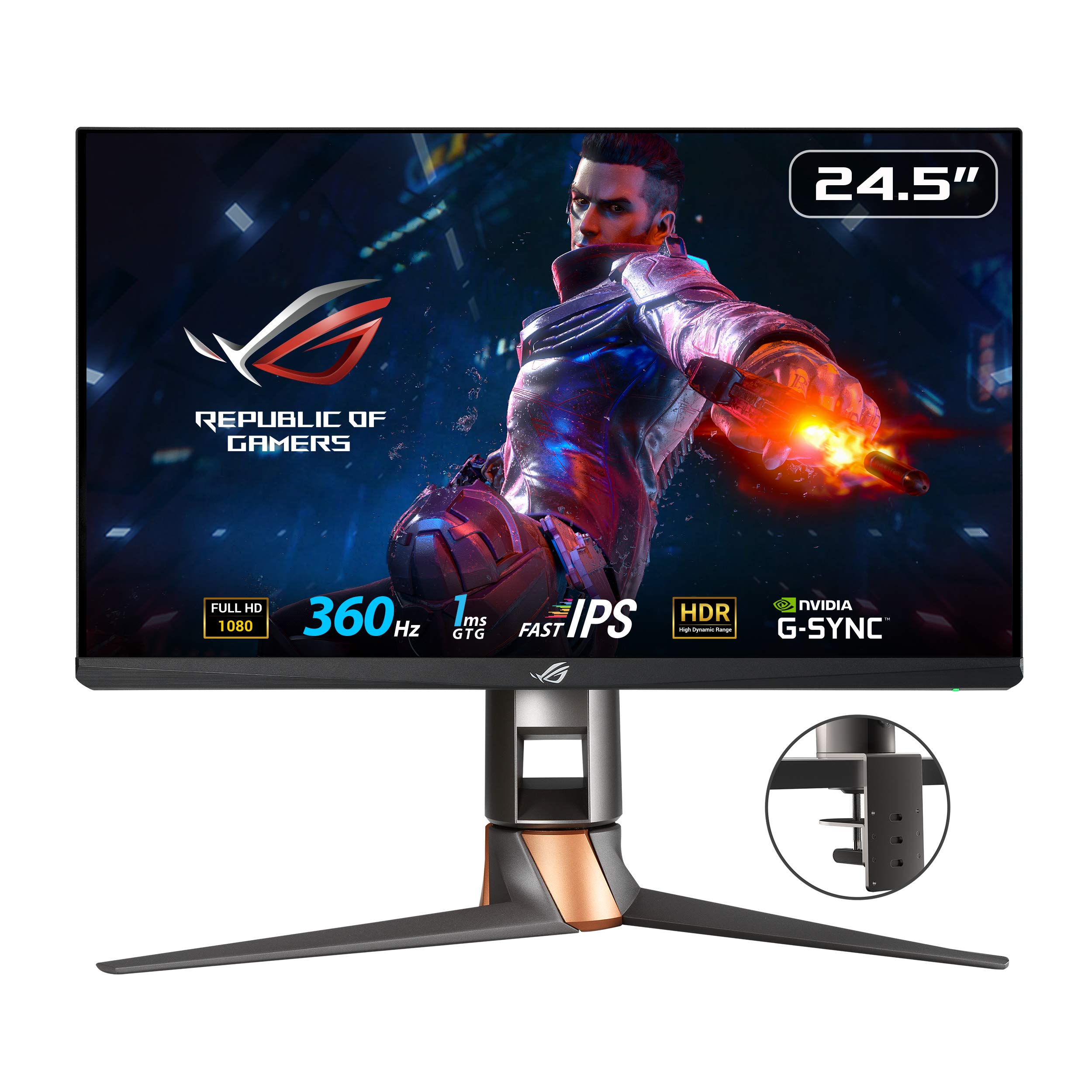 مانیتور بازی ASUS ROG SWIFT 360Hz PG259QNR eSports NVIDIA G-SYNC - اینچ 24.5 FHD (1920 × 1080) ، تحلیلگر تاخیر NVIDIA Reflex ، 360 هرتز ، Fast IPS ، 1 میلی‌ثانیه (GTG) ، کیت نصب ROG Desk Mount 25 "FHD 360 هرتز