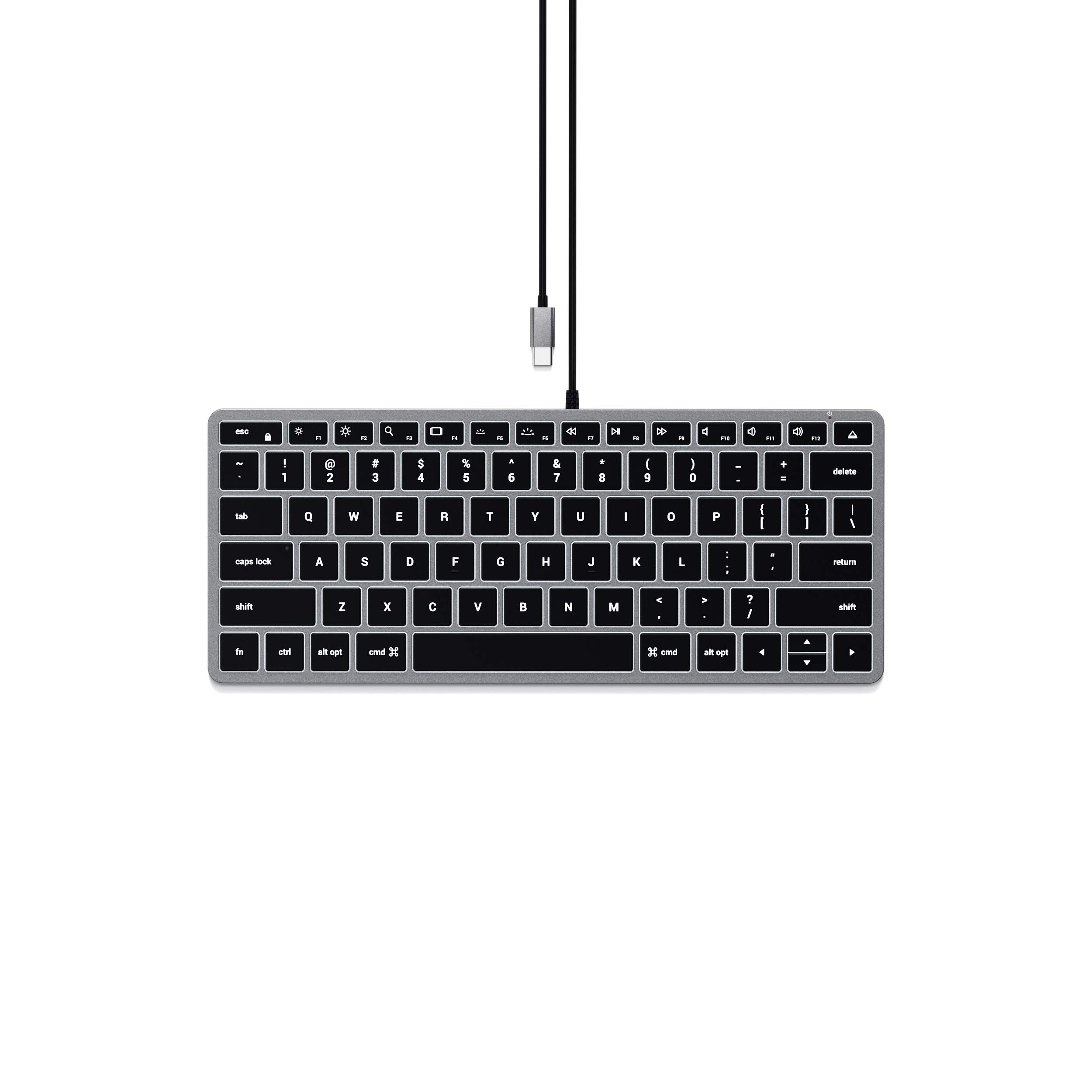صفحه کلید بکلیت باسیم Satechi Slim W1، طرح QWERTY ایالات متحده، اتصال USB-C - برای مک‌بوک ایر و پرو M5 M4، مک مینی، آیپد ایر و پرو M5 M4، آیمک و سایر دستگاه‌ها - رنگ سربی