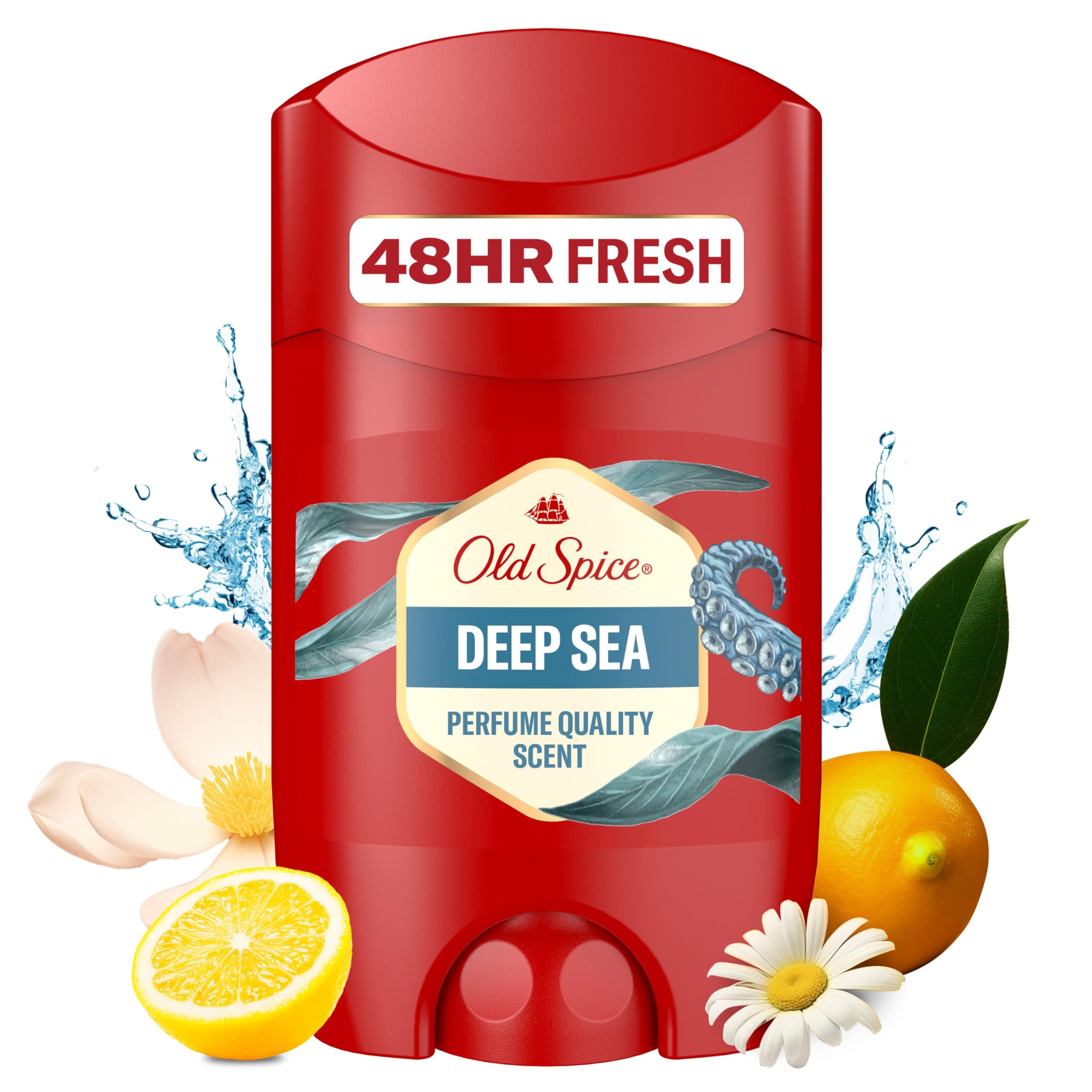 چوب دئودورانت دریای عمیق Old Spice برای مردان، 50 میلی لیتر، عطر تازگی 48 ساعته، رایحه ماندگار با کیفیت عطر، 0٪ نمک‌های آلومینیوم، بدون لکه بر روی سیاه و سفید، ساخته شده از 50٪ پلاستیک بازیافتیِ نودا دئودورانتِ چوب دئودورانت