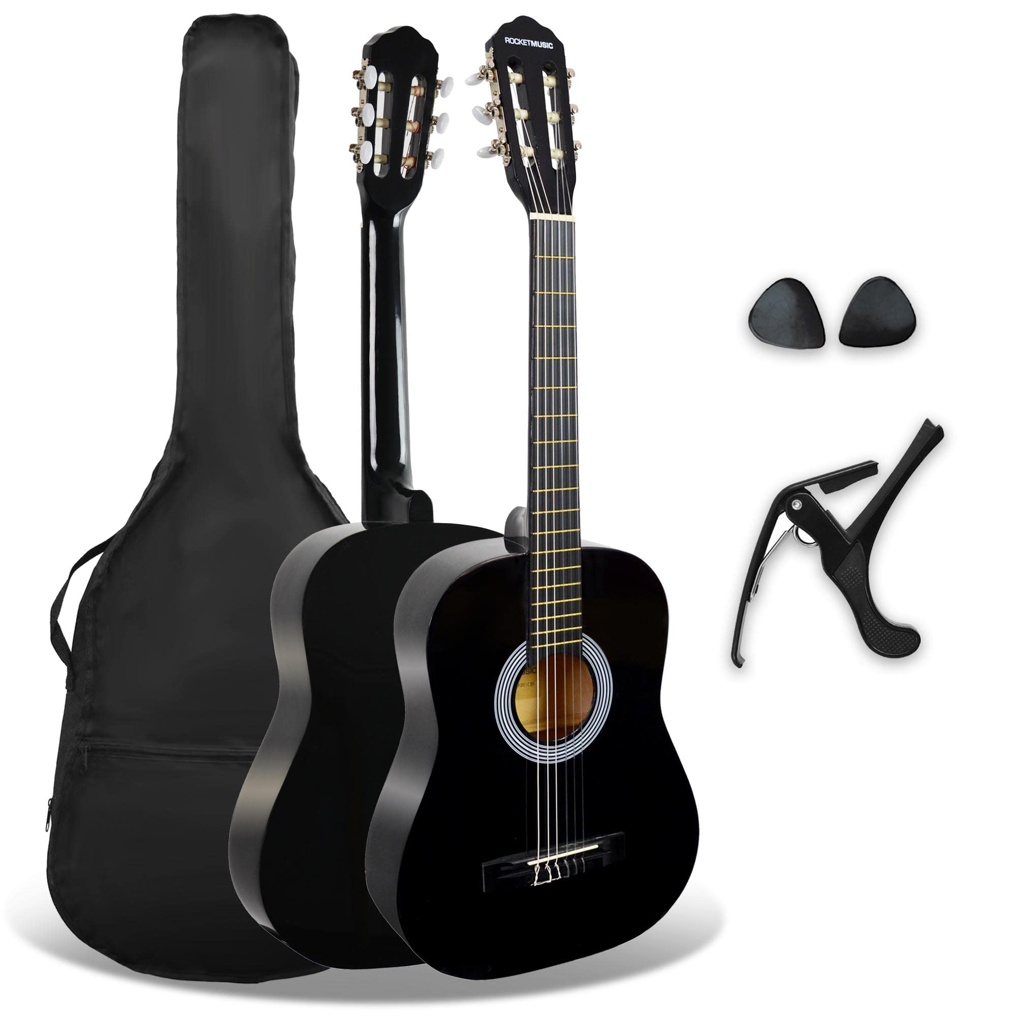 "3rd Avenue Rocket 3/4 Classical Guitar Pack - Black 3/4 Size Black Single" translated to Persian is: "پک گیتار کلاسیک راکت 3/4 خیابان سوم - سیاه اندازه 3/4 سیاه تک".