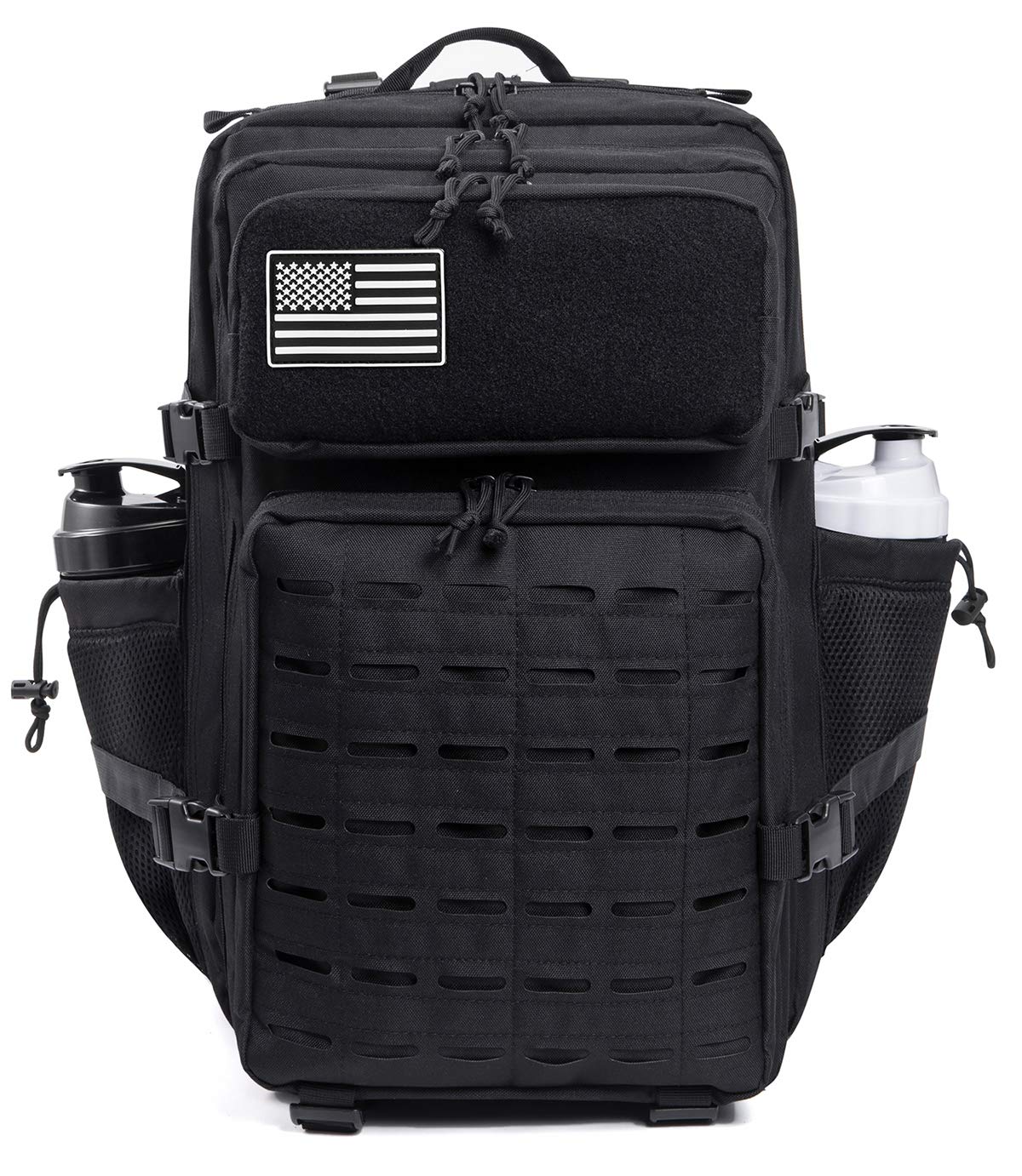 کوله‌پشتی تاکتیکی نظامی QT&QY برای مردان Molle Daypack 35 لیتر/45 لیتر بزرگ 3 روزه Bug Out Bag کوهنوردی با دارنده بطری... 45 لیتر 2.0 سیاه