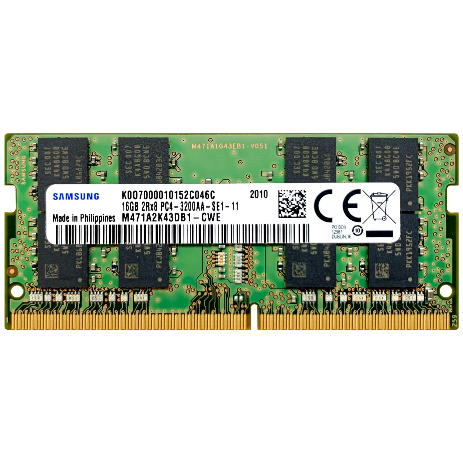 ماژول حافظه RAM لپتاپ و نوت‌بوک Samsung 16GB DDR4 با سرعت 3200MHz SODIMM PC4-25600 CL22 2Rx8 1.2V با 260 پین SO-DIMM مدل M471A2K43DB1-CWE