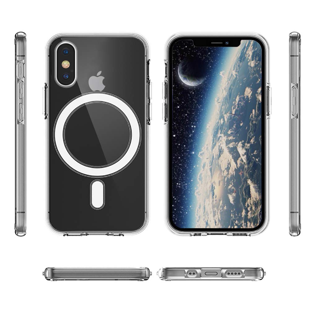 کیس قابلمه‌ای مغناطیسی Ambar طراحی شده برای iPhone X/XS - سازگار با شارژر MagSafe، پشتیبانی از نگهداری خودروی مغناطیسی و شارژ بی‌سیم، دکمه‌های فشاری نرم، مقاوم در برابر خط و خش iPhone XS