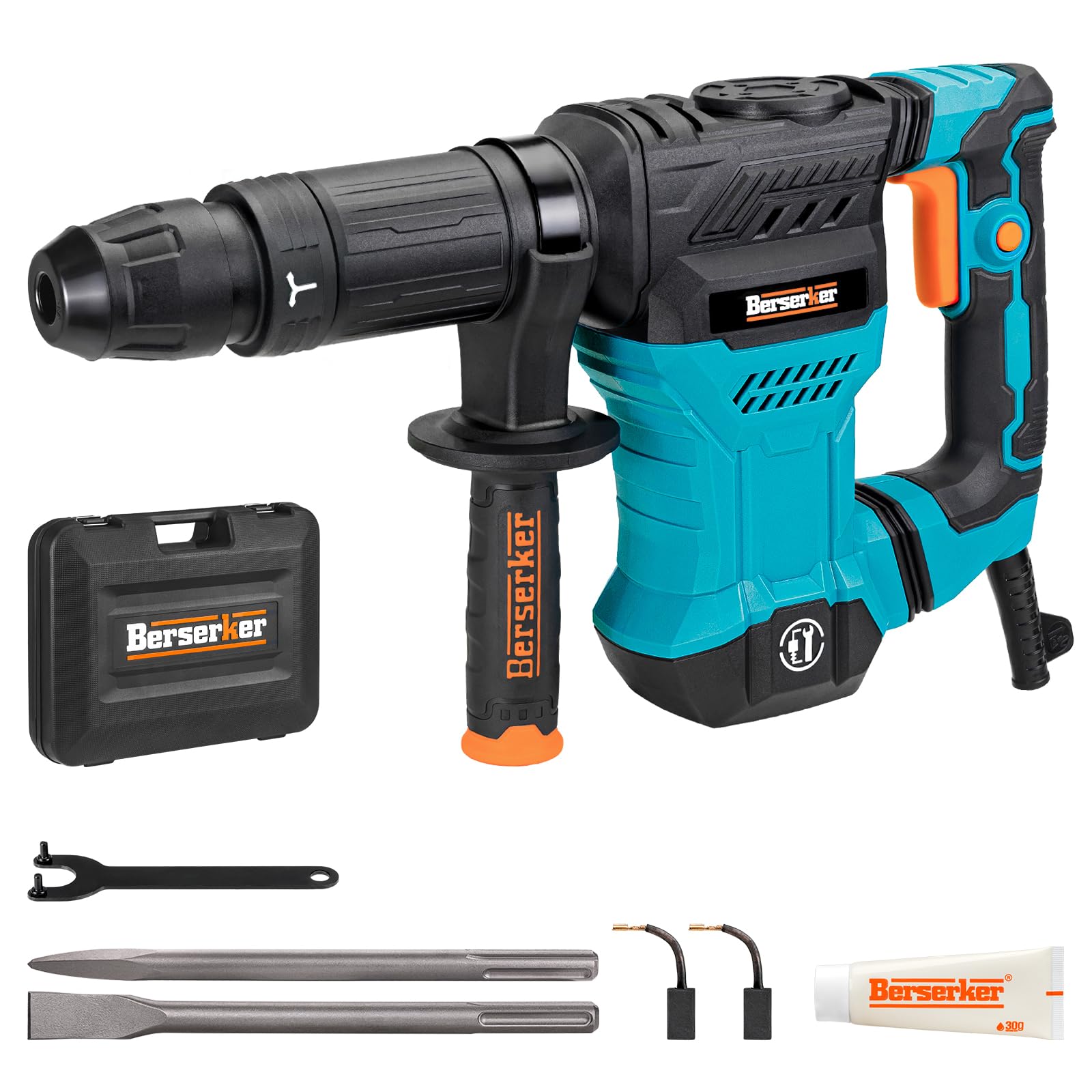Berserker 1300 وات 12 پوند SDS-Max مهره خردکنی جک، 1-9/16 "11 آمپر الکتریکی با سیم دمو چیپینگ هامر سنگین با قابلیت له کردن بتن/سطح جاده به همراه کیف حمل مهره تخت انداز بول پوینت مهره SDS-Max تخریب هامر