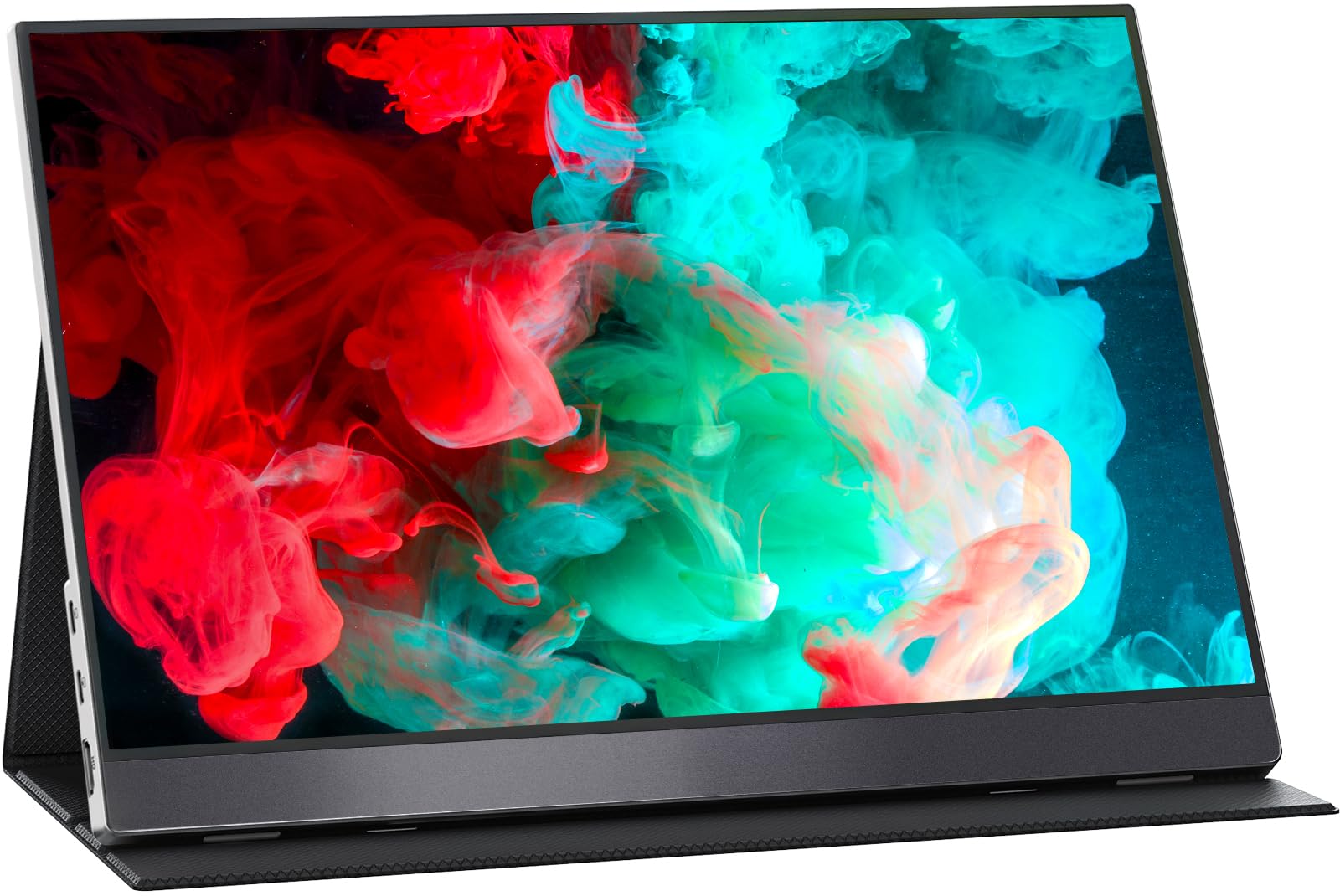 مانیتور قابل حمل VisionOwl - صفحه سفری 15.6 اینچی FHD با فریم بدون حاشیه FreeSync و نمایشگر کامپیوتر USB-C با پورت Type-C HDMI اسپیکر برای لپ تاپ PC Mac Surface PS4/5 Xbox Switch، همراه با کاور هوشمند، قابل نصب بر روی VESA رنگ نقره ای 15.6 اینچی