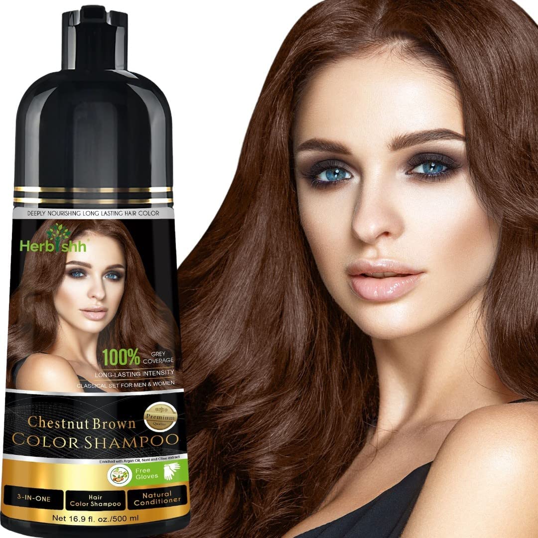 شامپو رنگ موی هربیش برای موهای خاکستری - شامپو رنگ دائمی مو - رنگ مو را در عدد دقایق - با ماندگاری طولانی - 500 میلی لیتر - رنگ مو 3 در 1 - بدون آمونیاک | هربیش (رنگ قهوه ای قهوه ای)