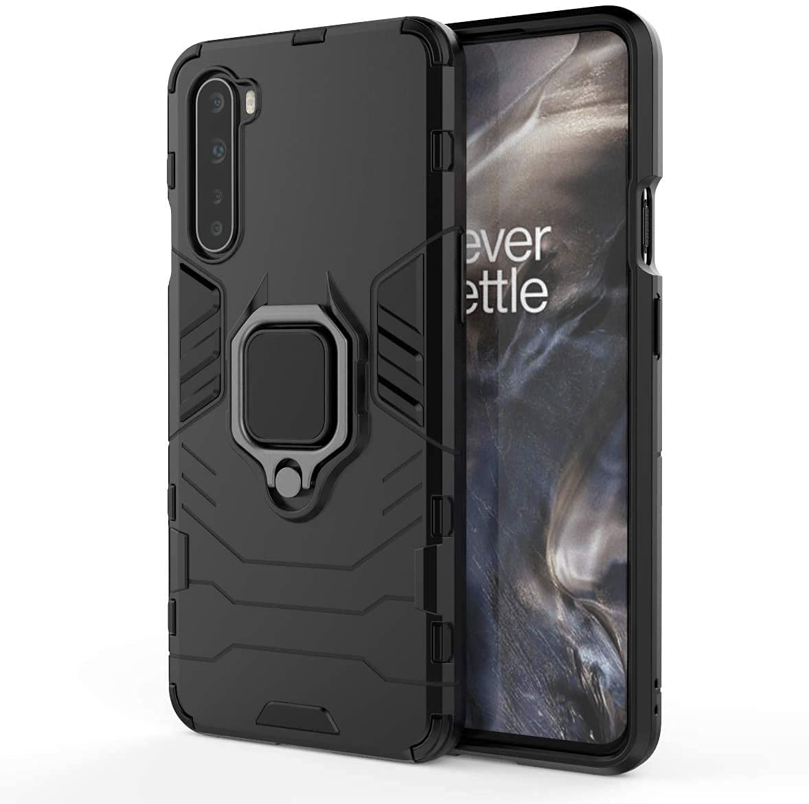 سازگار با مدل‌های مایجین مناسب برای گوشی OnePlus Nord، OnePlus Z، دارای حلقه فلزی نگهدارنده و پشتیبان کیک‌استند، دارای قاب ضربه‌پذیر دو لایه‌ای با پوشش محافظ (مشکی)