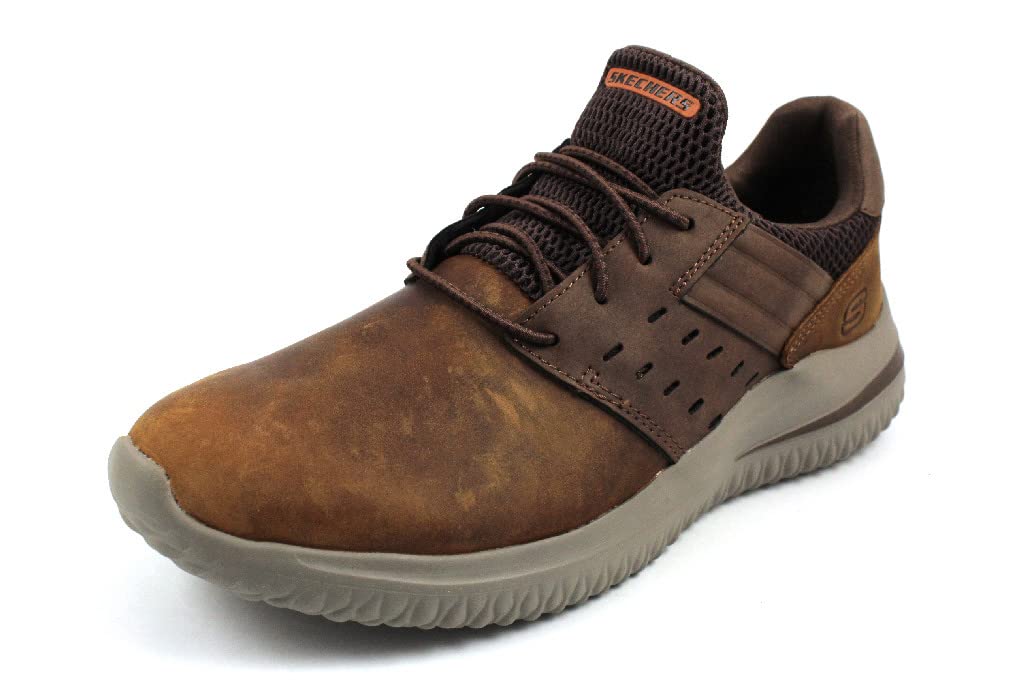 Skechers Delson 3.0 Ezra کتانی مردانه، سایز ۴۱٫۵ (EU)، چرم قهوه‌ای تیره با توری