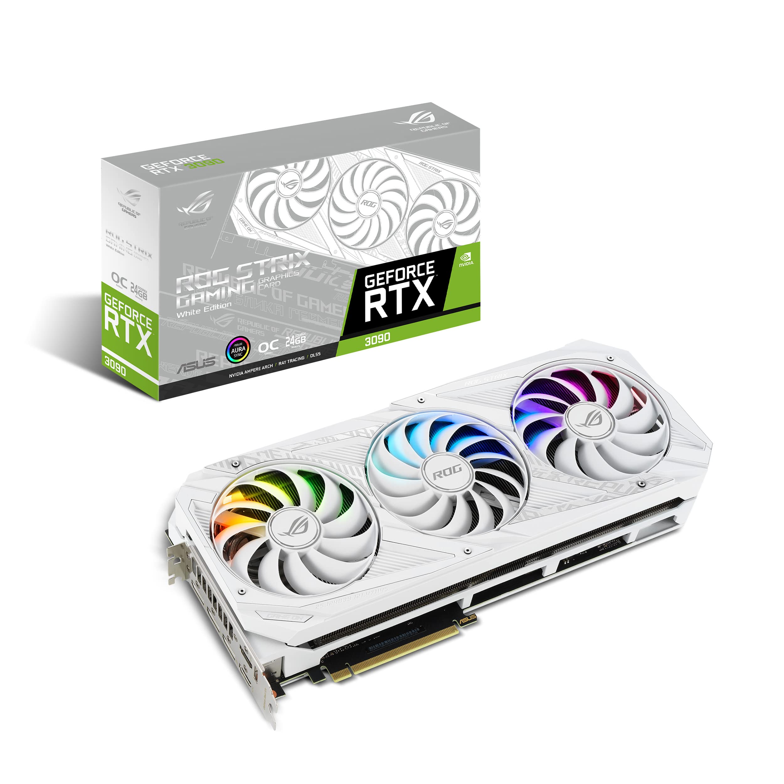 ASUS ROG STRIX NVIDIA GeForce RTX™ 3090 White OC Edition Gaming Graphics Card (PCIe 4.0, 24GB GDDR6X, HDMI 2.1, DisplayPort 1.4a, White color scheme, Axial-tech Fan Design, 2.9-slot, Super Alloy Power Graphic Card