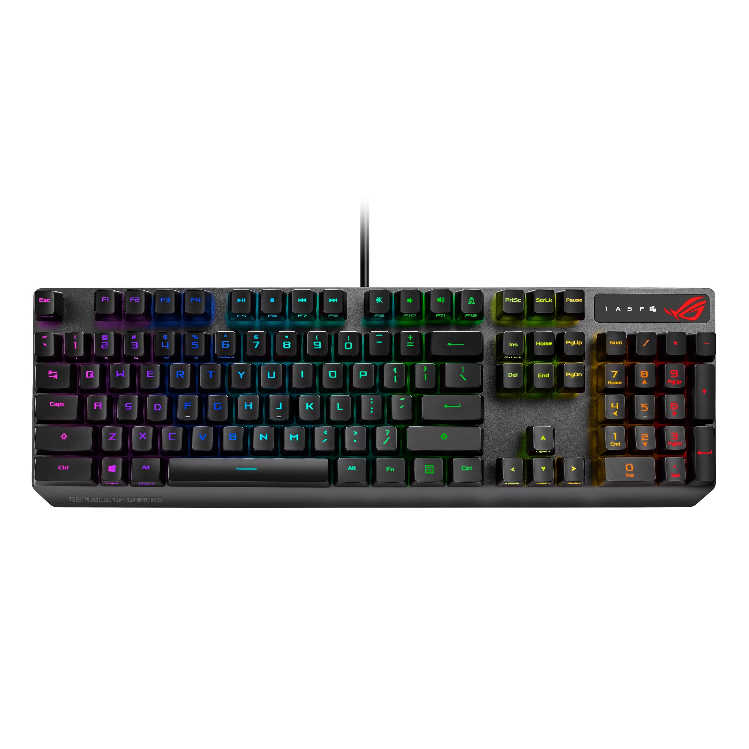 کیبورد بازی مکانیکی ایسوس - ROG Strix Scope RX | سوئیچ‌های اپتیکال قرمز USB 2.0 پس میان‌گذر دو برابری کلید Ctrl برای دقت بیشتر در بازی‌های اول شخص روشنایی RGB Aura Sync، نرم‌افزار Armoury Crate جدید