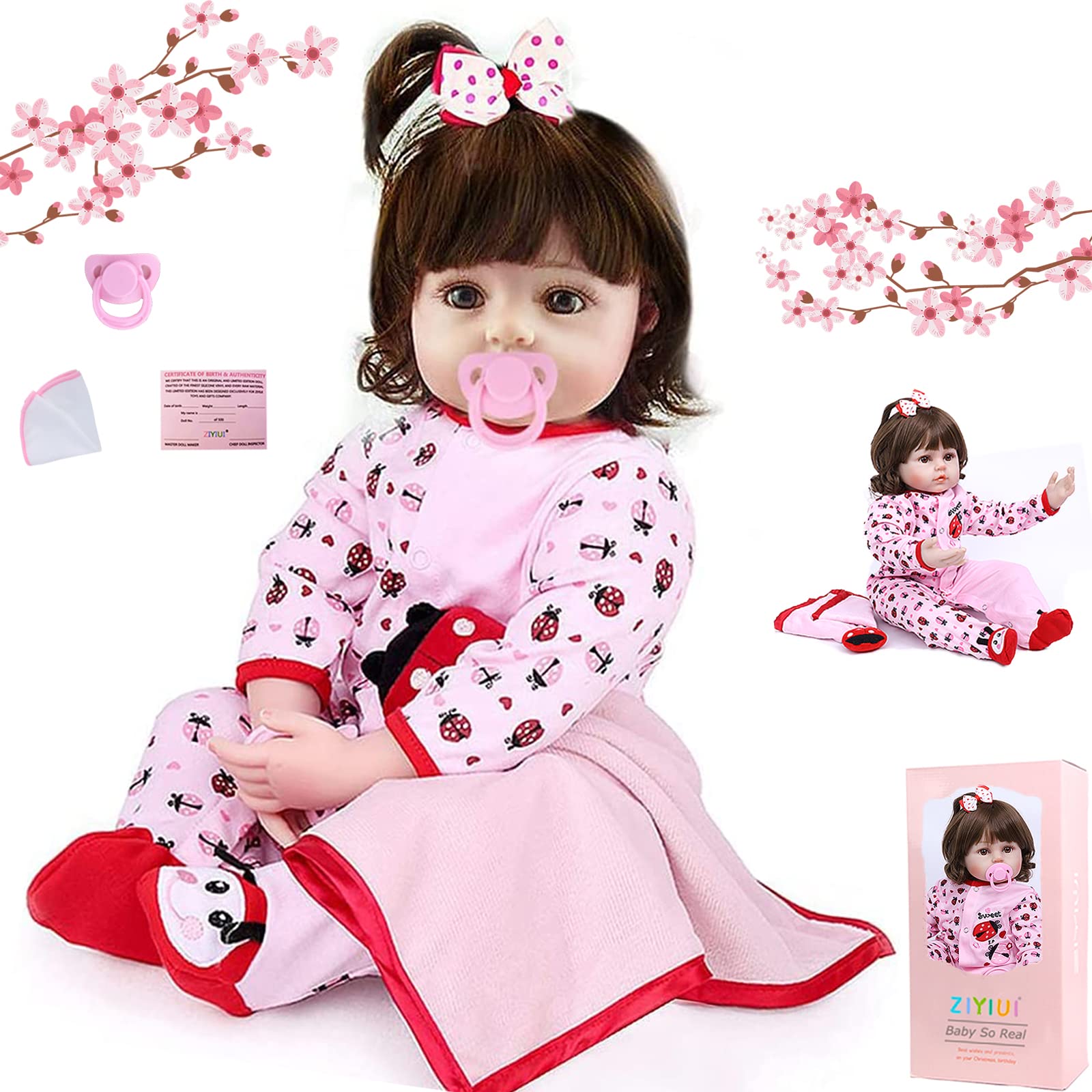 عروسک ری‌بورن ZIYIUI 24 اینچ سیلیکون نرم دخترک واقع‌گرای ارزان عروسک ری‌بورن اسباب‌بازی دخترک‌ها برای هدیه تولد