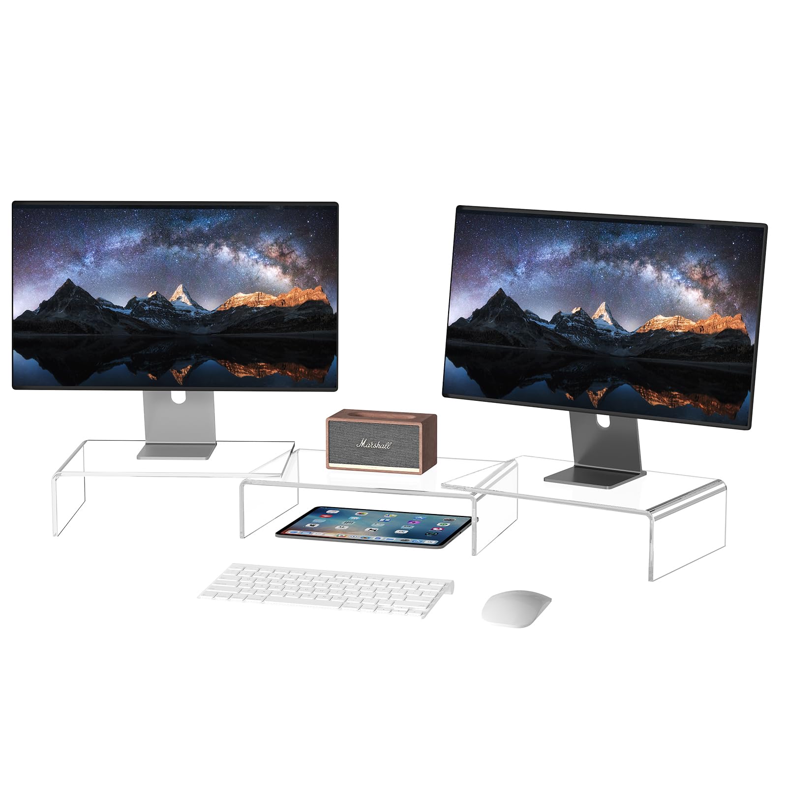 پایه نمایشگر اکریلیک شفاف X-cosrack، 3 قفسه پایین قابل تنظیم با زیرانداز ضد لغزش، سازماندهی کننده میز حرفه ای برای منزل، دفتر کار، لپ تاپ ها، کامپیوترها، پرینتر ها، تلویزیون ها