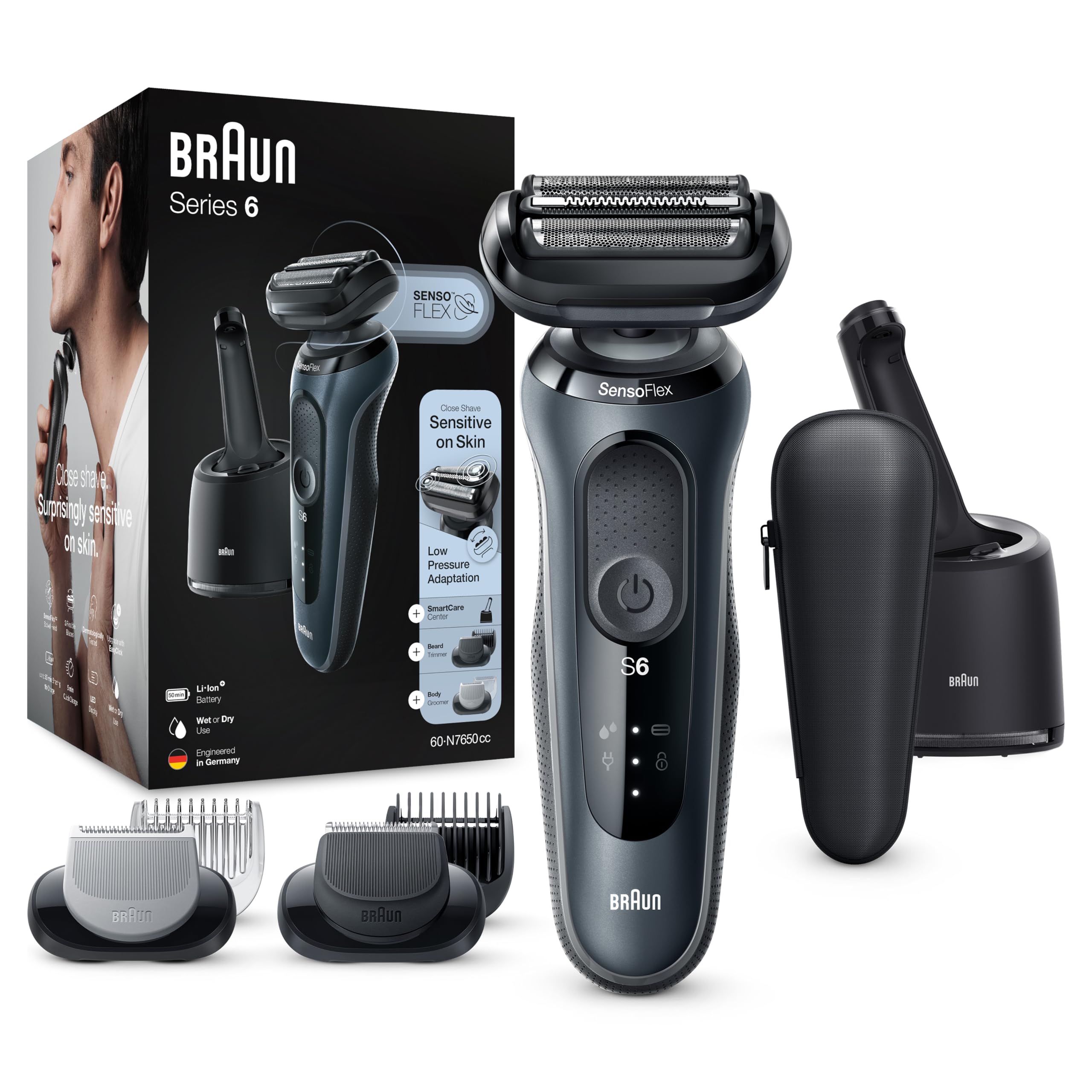 براون 60-N7650cc، مدل 6 تراشیدنی مرطوب و خشک با مرکز مراقبت هوشمند و 2 پیوسته، تراشی گری شیور 60-N7650Cc