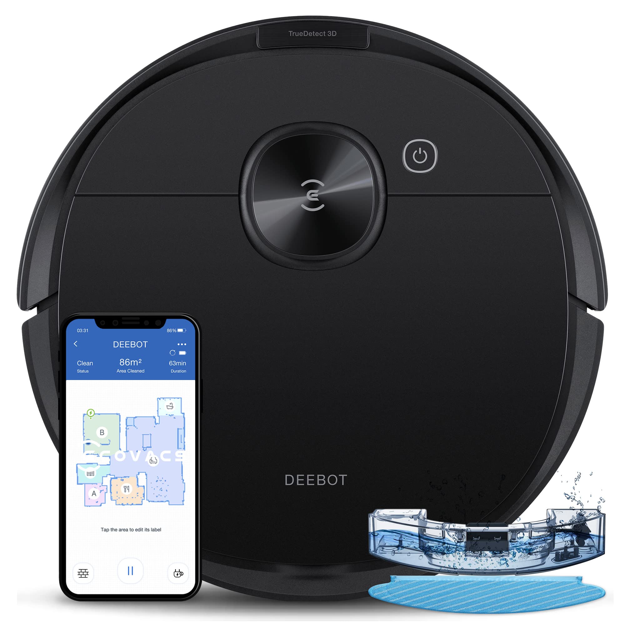 روبات جاروبرقی و ماپ ECOVACS Deebot N8 Pro، جذب قدرتمند 2600Pa، راهبری بر اساس لیدار، تشخیص هوشمند موانع، نقشه‌برداری چند طبقه، تمیزکاری کاملاً سفارشی، سازگار با ایستگاه خالی‌کن خودکار