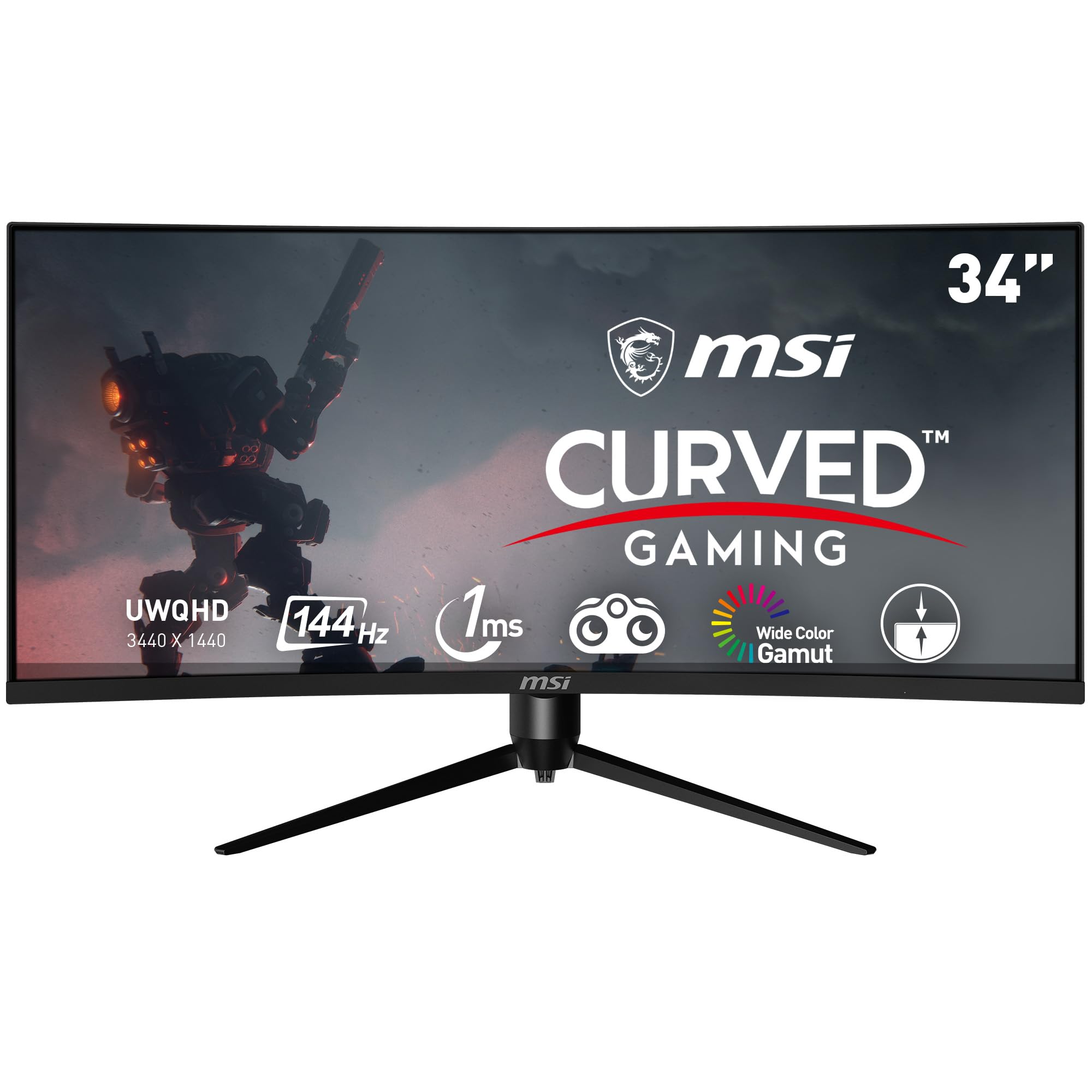 MSI Optix MAG342CQR 1500R Courvature 21:9 نسبت تصویر Narrow Bezel 1ms 3440 x 1440 (UWQHD) نرخ تازه‌سازی 144Hz تنظیم ارتفاع/چلاق/تایلت Pivot monitor منحنی بازی AMD Freesync Gaming, مشکی MAG342CQR 34" (UWQHD) VA FreeSync HDR آماده