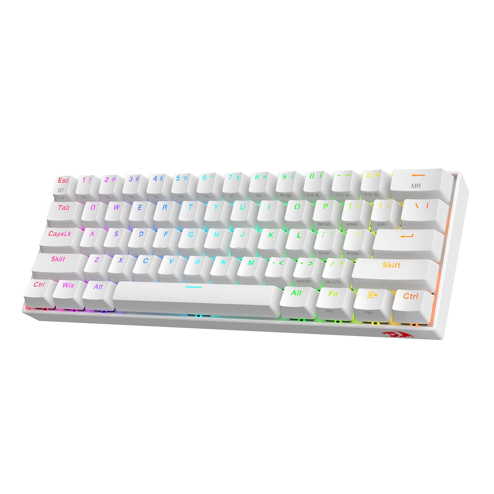 صفحه کلید بازی مکانیکی Redragon K530 Pro Draconic 60٪ RGB، با سه حالت بلوتوث / 2.4Ghz / سیمی، 61 کلیدهای فشرده با 100٪ ویژگی Hot-Swap Socket، PCB نصب شده بر روی صفحه و سوئیچ قرمز خطی - رنگ سفید Rote Schalter مختلف