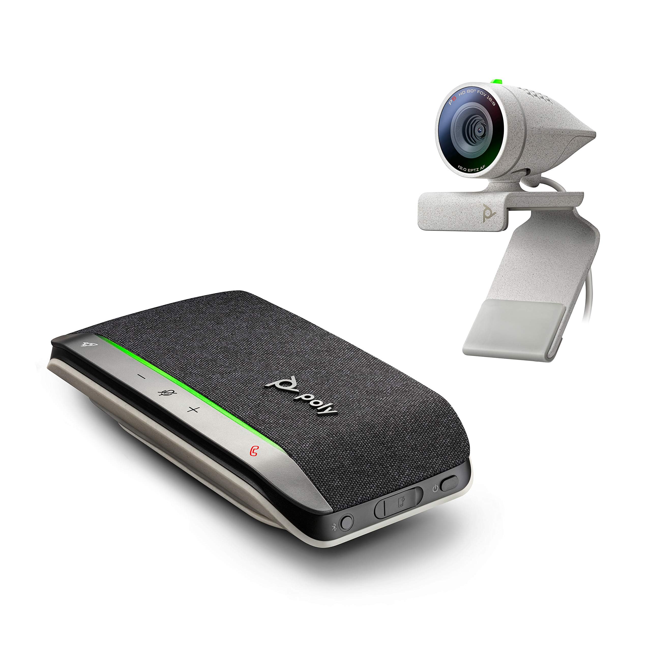 دوربین وب Poly Studio P5 با کیت اسپیکرفون Poly Sync 20+ (پلانترونیک + پلیکام) - دوربین ویدیوکنفرانس حرفه ای با کیفیت 1080p HD و اسپیکرفون بلوتوث بی‌سیم - تایید شده برای زوم و تیمز وبکم + هدست استودیو P5 + Poly Sync 20+