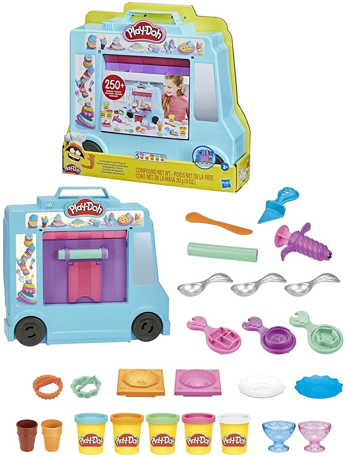 مجموعه بازی کامیون بسته‌بندی ایسکریم Play-Doh Kitchen Creations برای کودکان، 20 لوازم آشپزخانه بازی، 5 رنگ، اسباب بازی مهد کودک برای دختران و پسران 3 سال و بالاتر