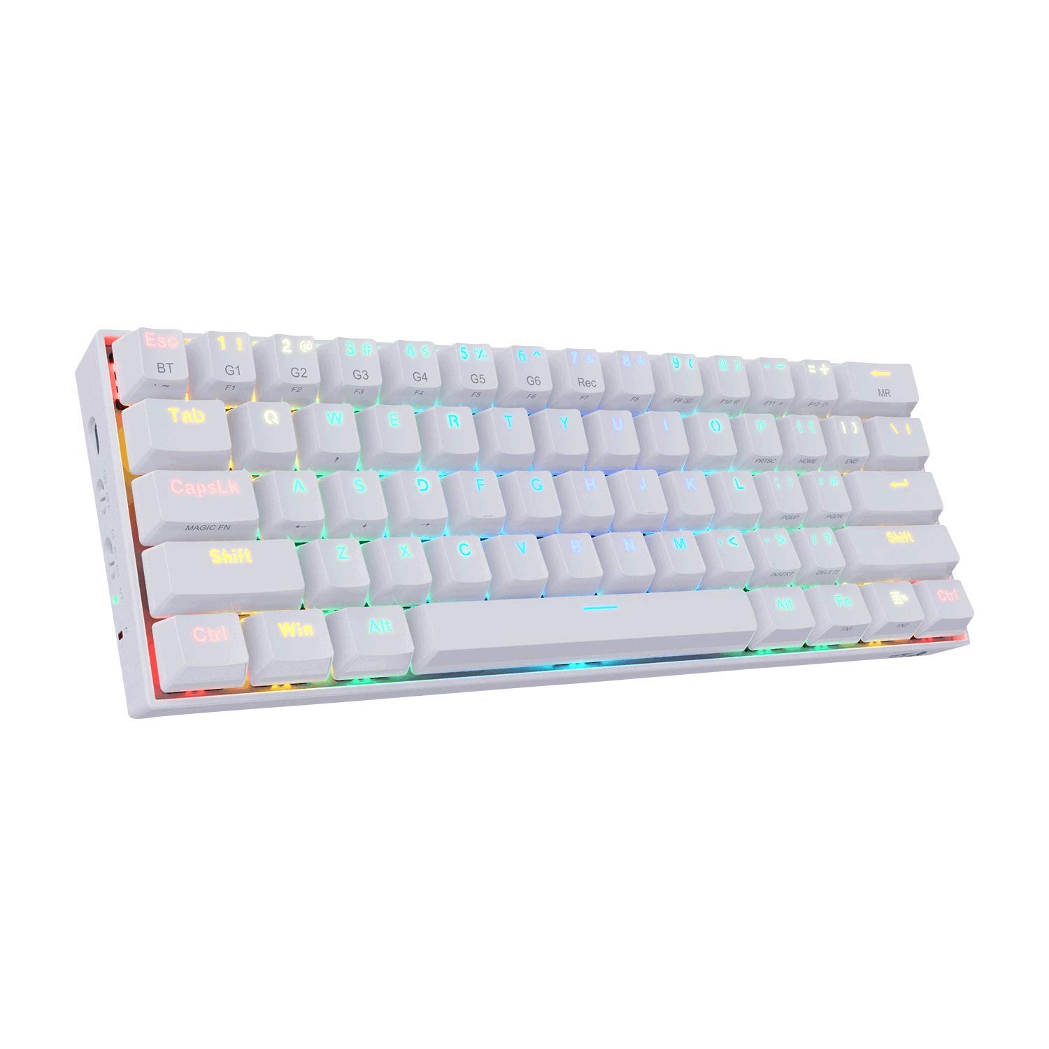 کیبورد مکانیکی بی‌سیم RGB کوچک Redragon K530 Draconic با 61 کلید TKL طراحی شده با سوئیچ های قهوه‌ای و نورپردازی 16.8 میلیون رنگ برای بازی با بلوتوث 5.0 برای رایانه، لپتاپ، تلفن همراه، رنگ سفید