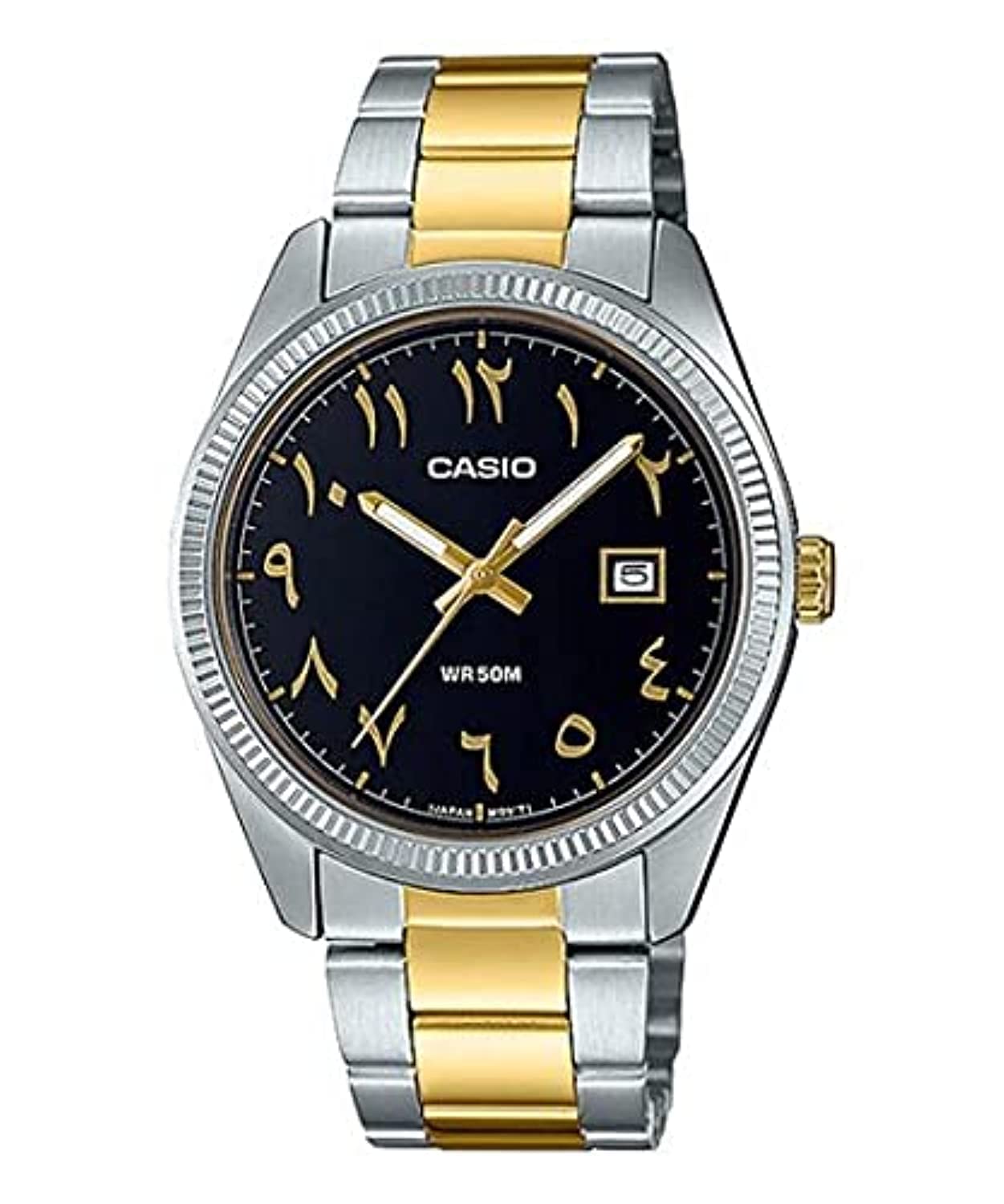 ساعت تنگستن دوتن CASIO با بند استیل ضد زنگ برای مردان - نقره ای و طلایی